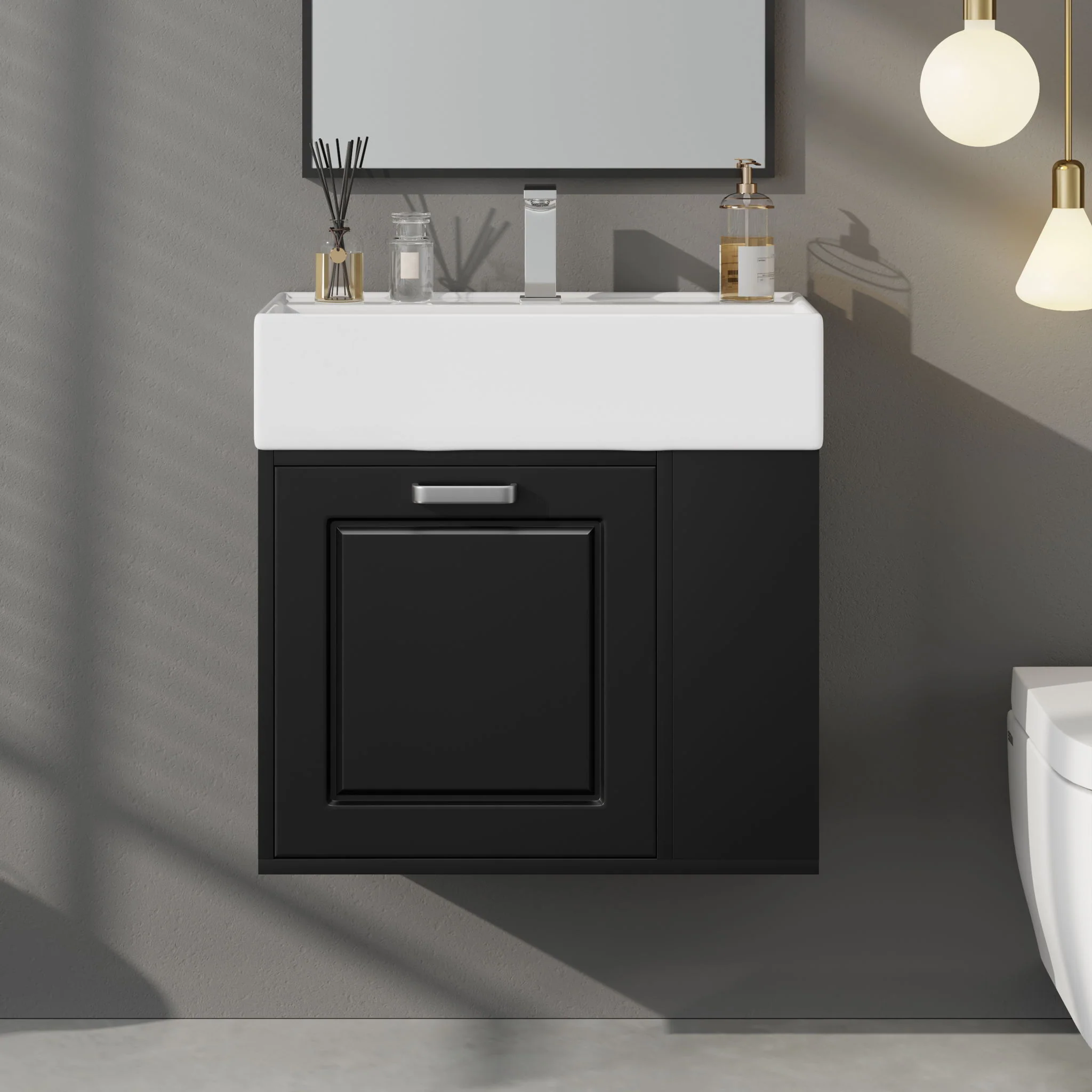 Modern Wall Mounted Bathroom Vanity With Sink, Soft Close Drawer, Adjustable Shelf, Toilet Paper Holder - Image 16