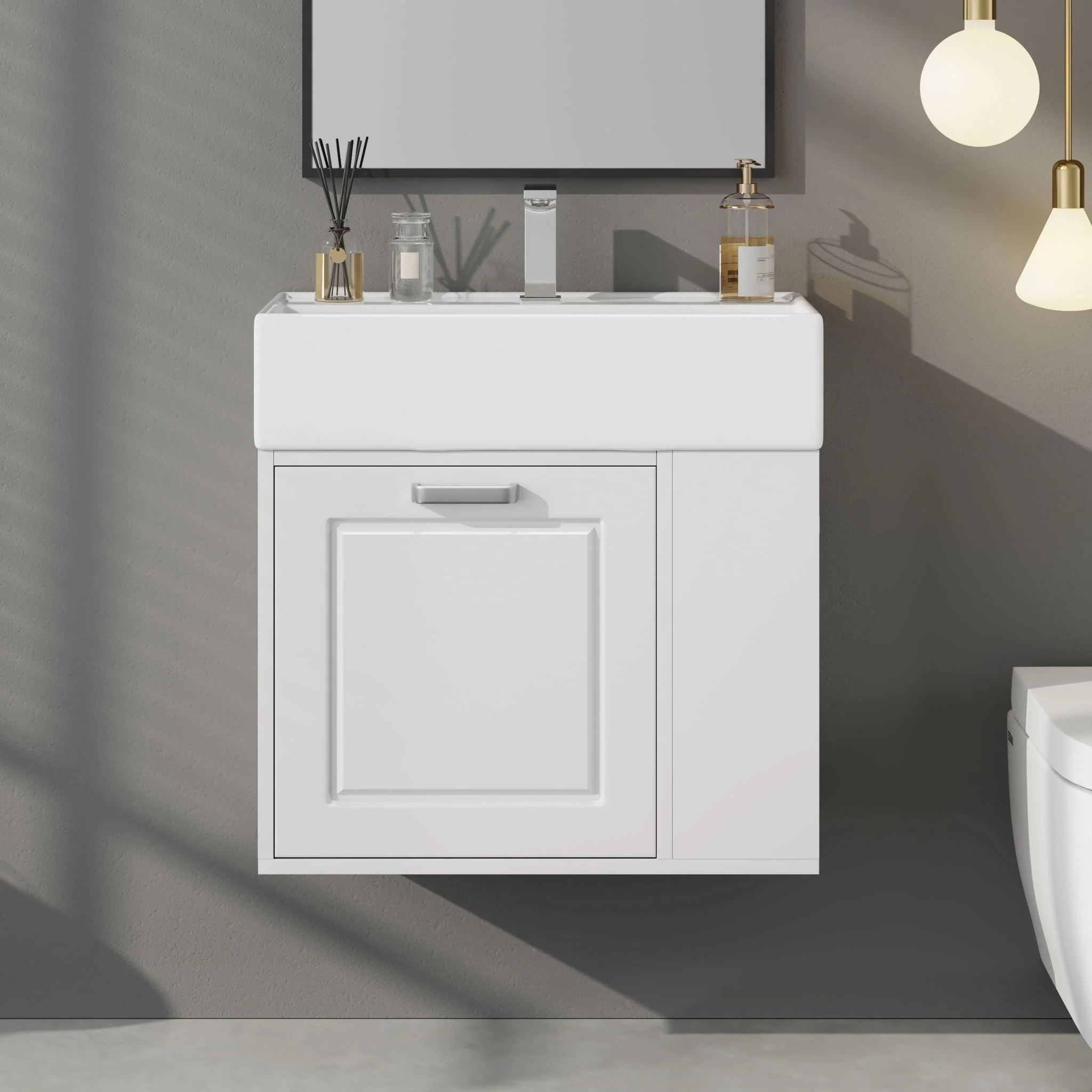 Modern Wall Mounted Bathroom Vanity With Sink, Soft Close Drawer, Adjustable Shelf, Toilet Paper Holder - Image 17