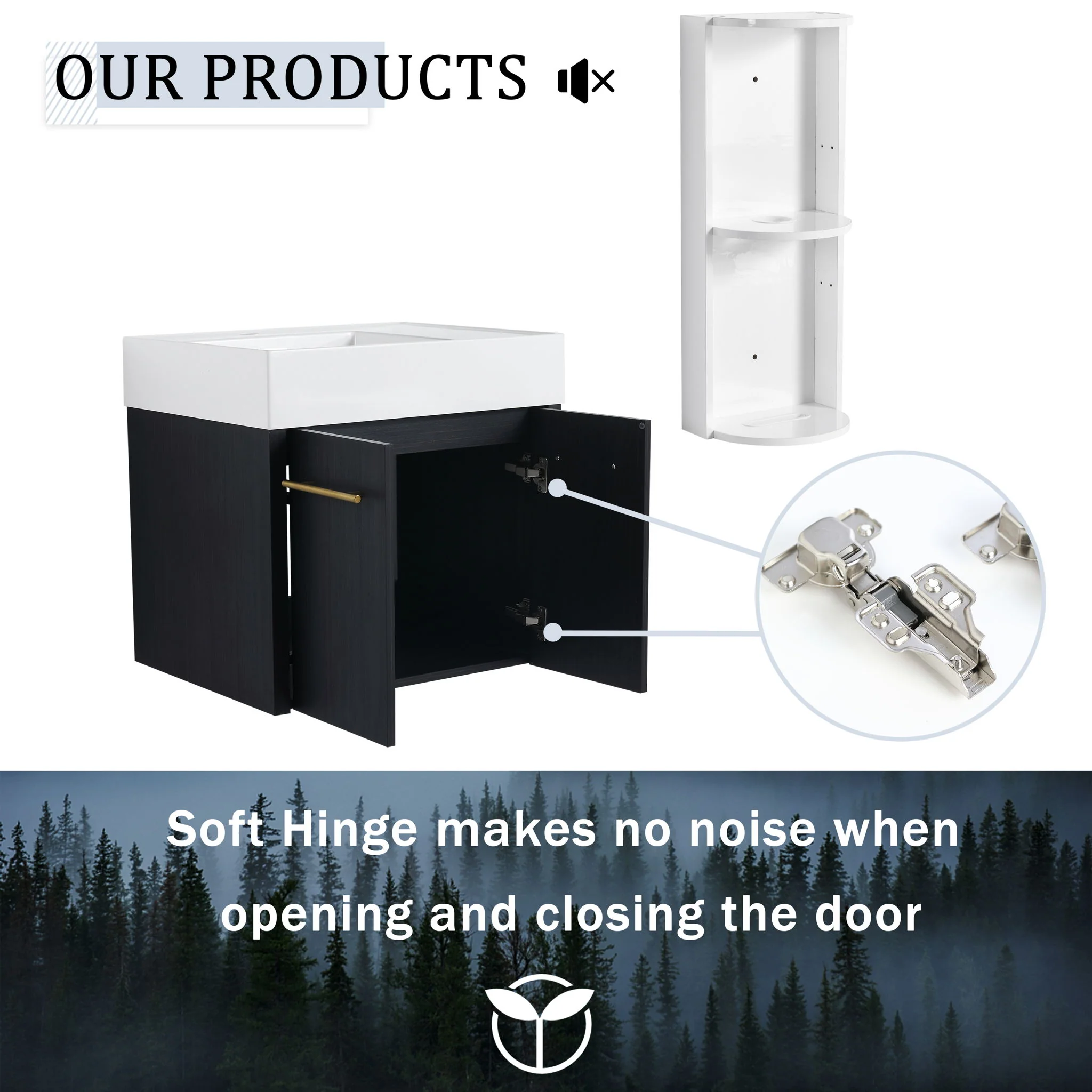 Modern Wall Mounted Bathroom Vanity With Thick Edge Resin Sink And Storage Rack - Image 9