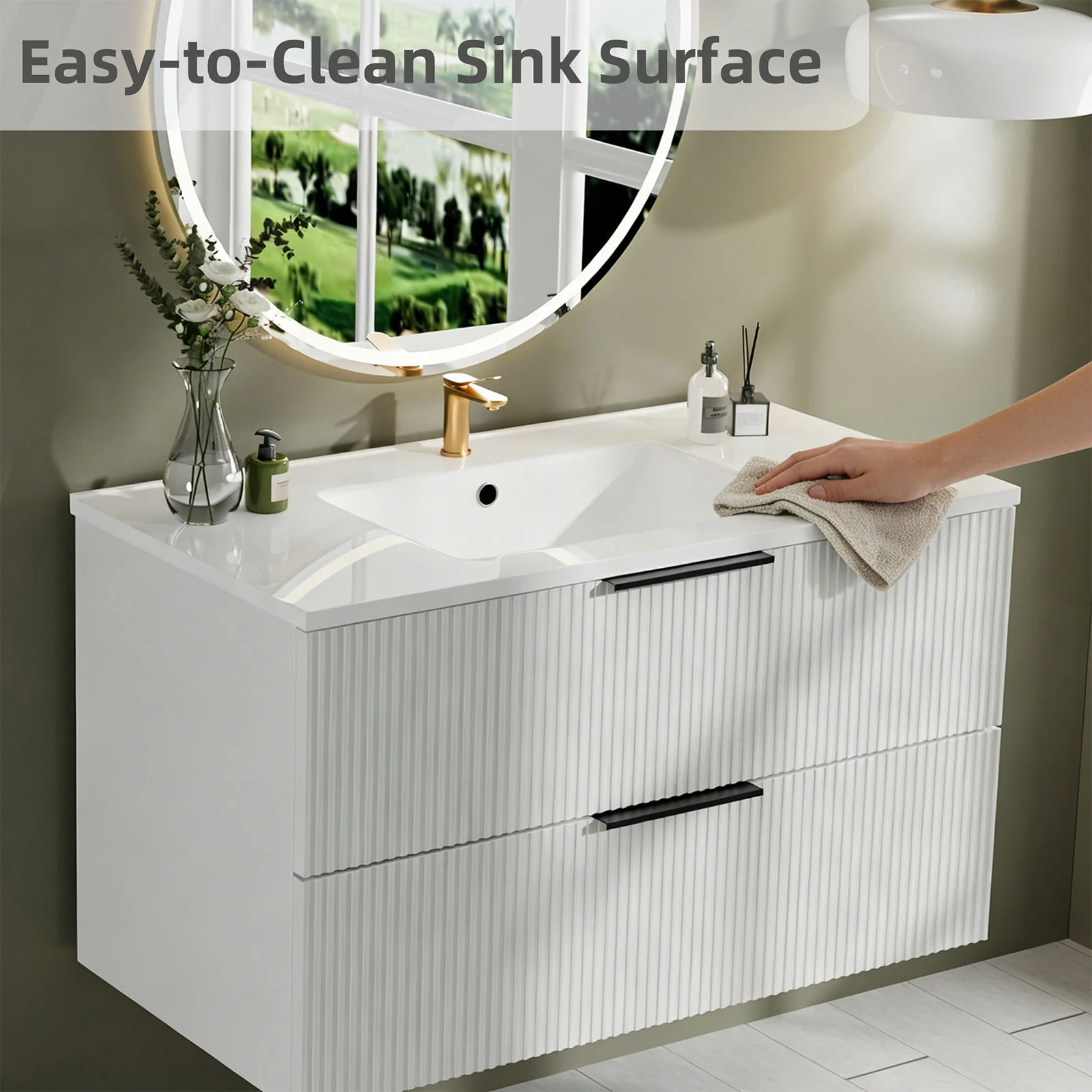 Modern Wall Mounted Floating Bathroom Vanity With Sink And Drawers - Image 40
