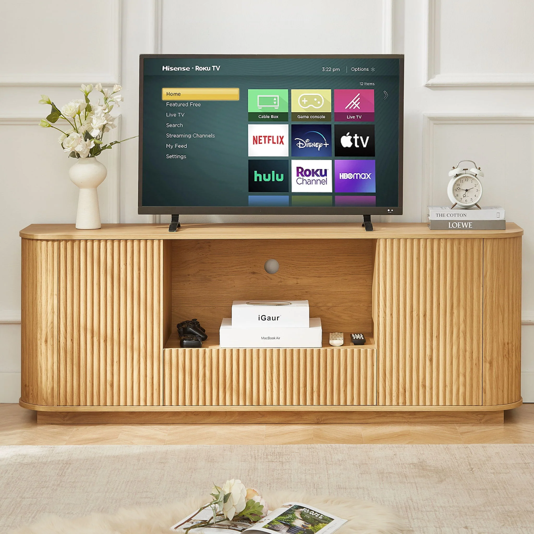 Modern Wavy TV Stand Rounded Sideboard With Storage Cabinet - Image 11