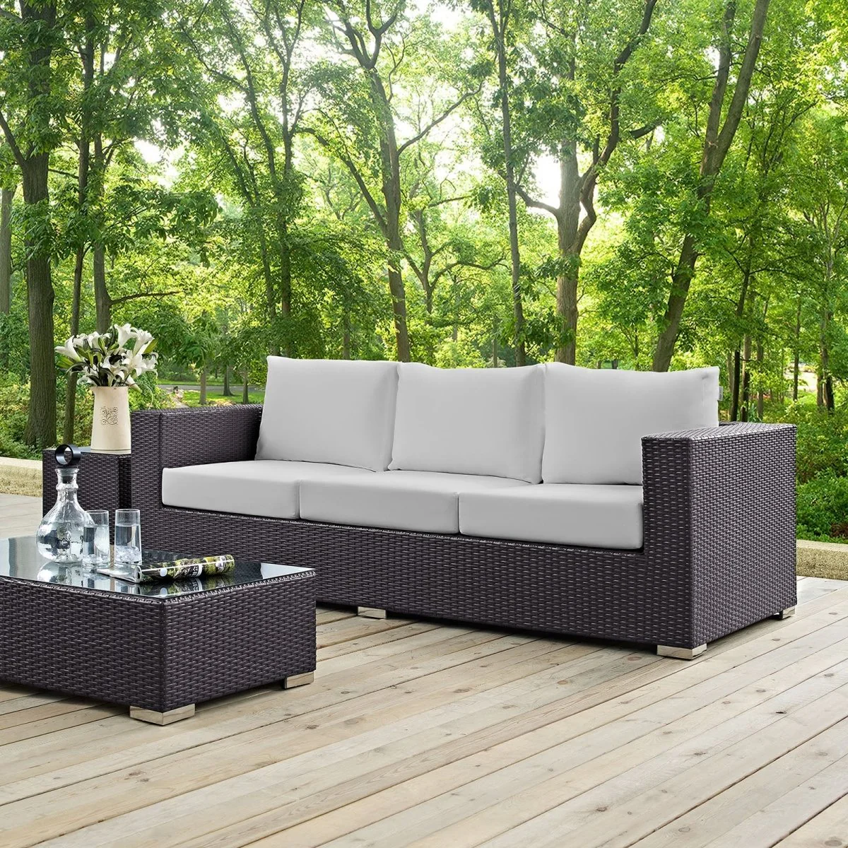 Modern Wicker Rattan Outdoor Sofa with Cushions - Spacious All-Weather Patio Seating - Image 30