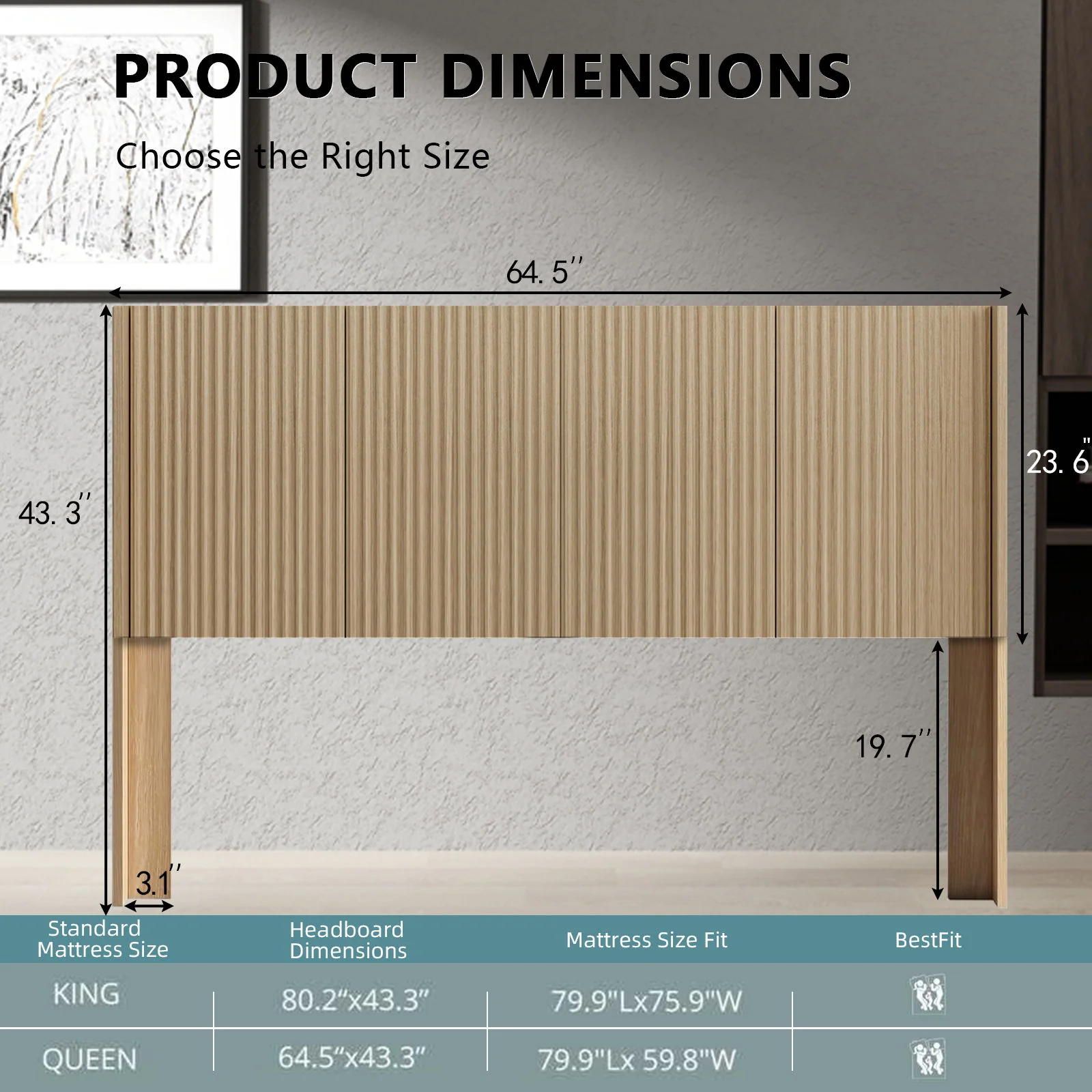 Modern Wide Wall Mounted Fluted Panel Headboard - Image 18