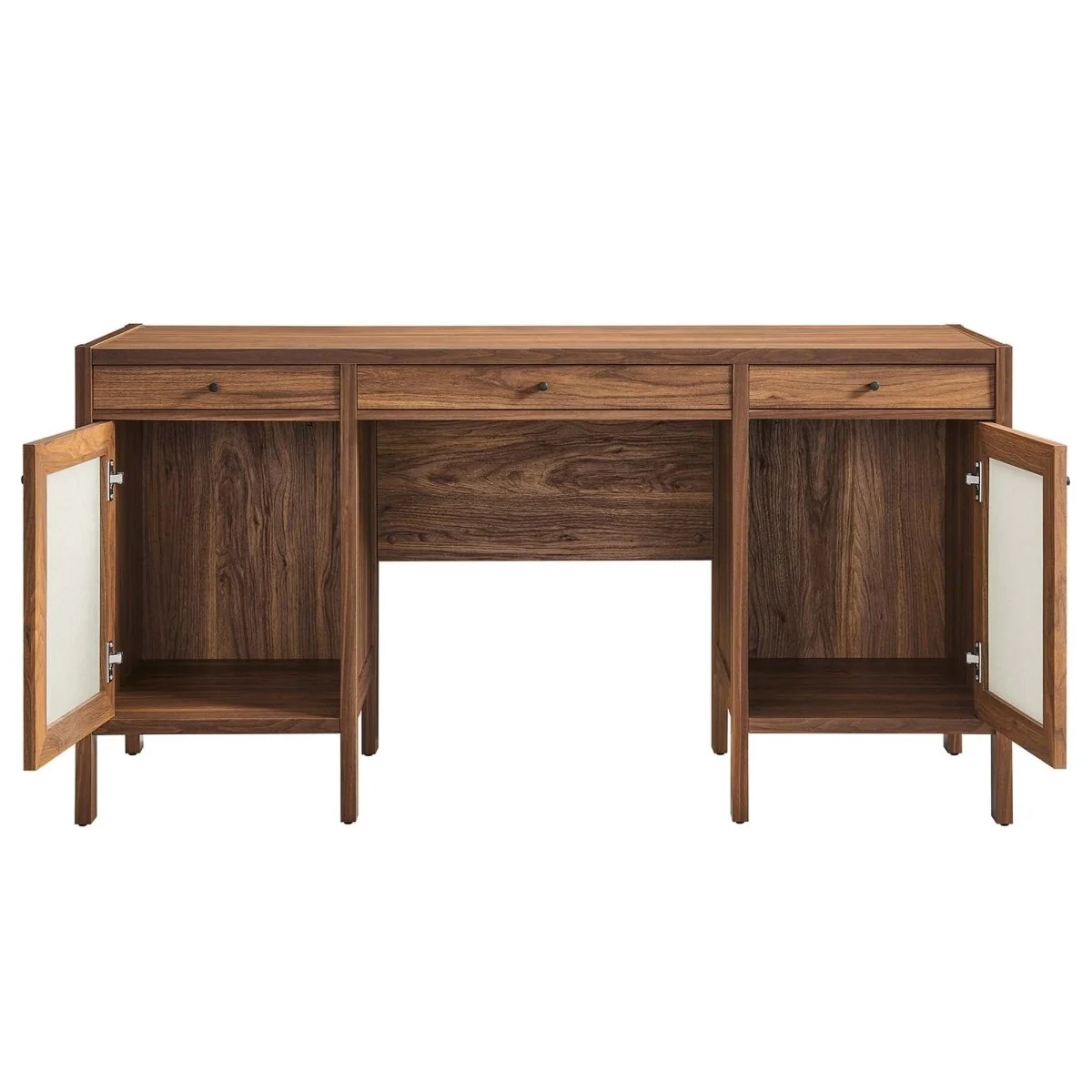 58" Walnut Modern Wood Grain Office Desk with Storage Cabinets - Image 7