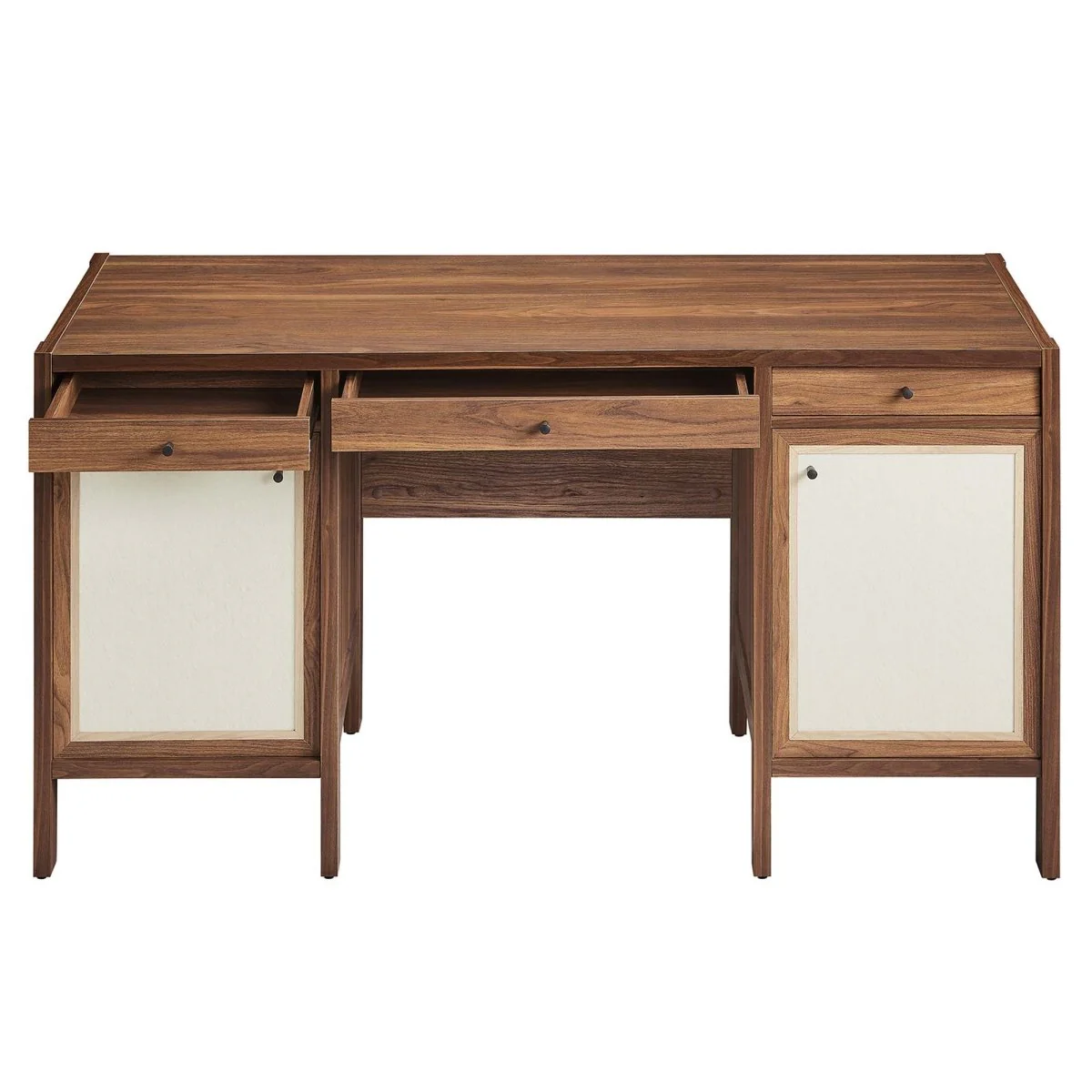 58" Walnut Modern Wood Grain Office Desk with Storage Cabinets - Image 8