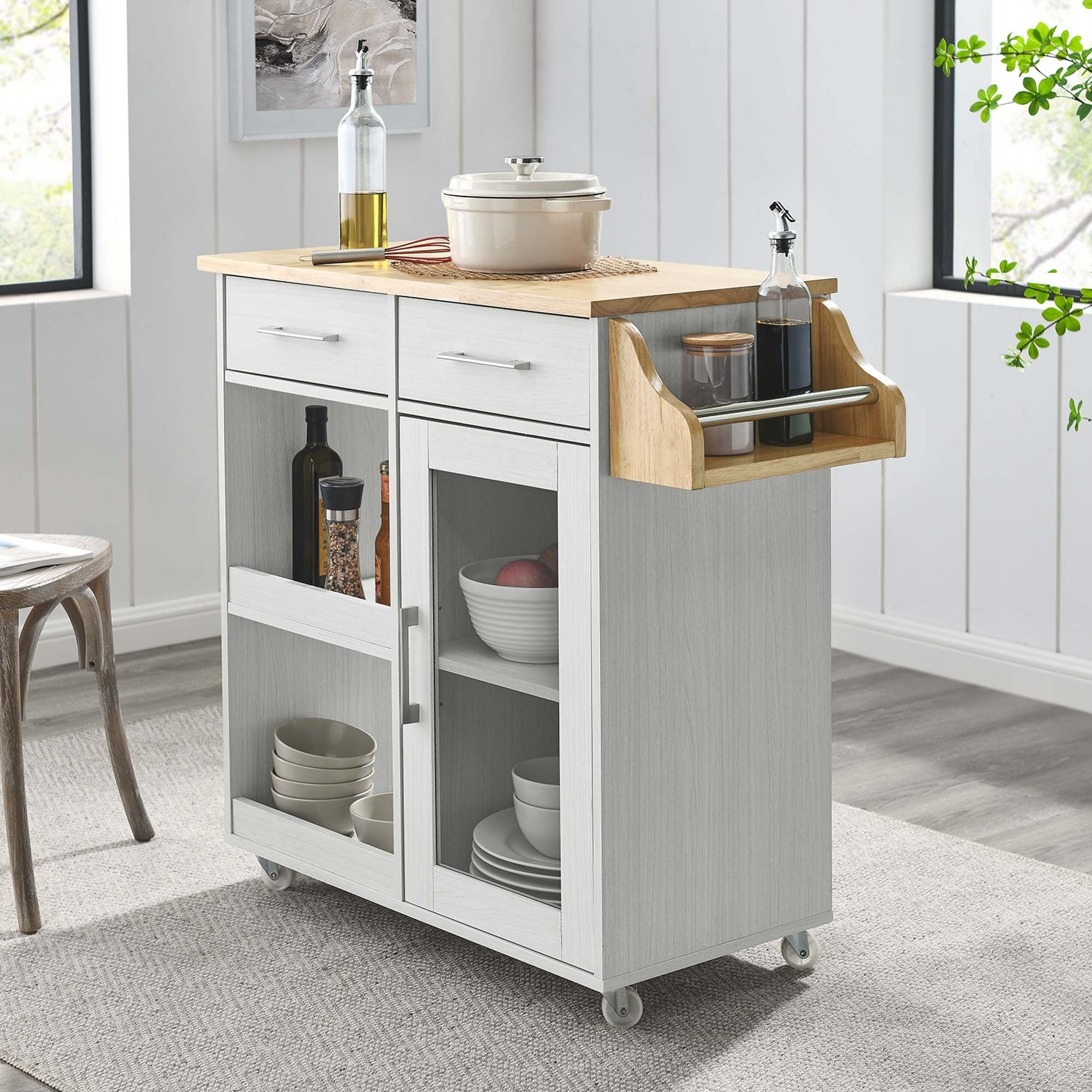 Modern Wood Top Kitchen Cart – Walnut and Black 33 Inch - Image 11