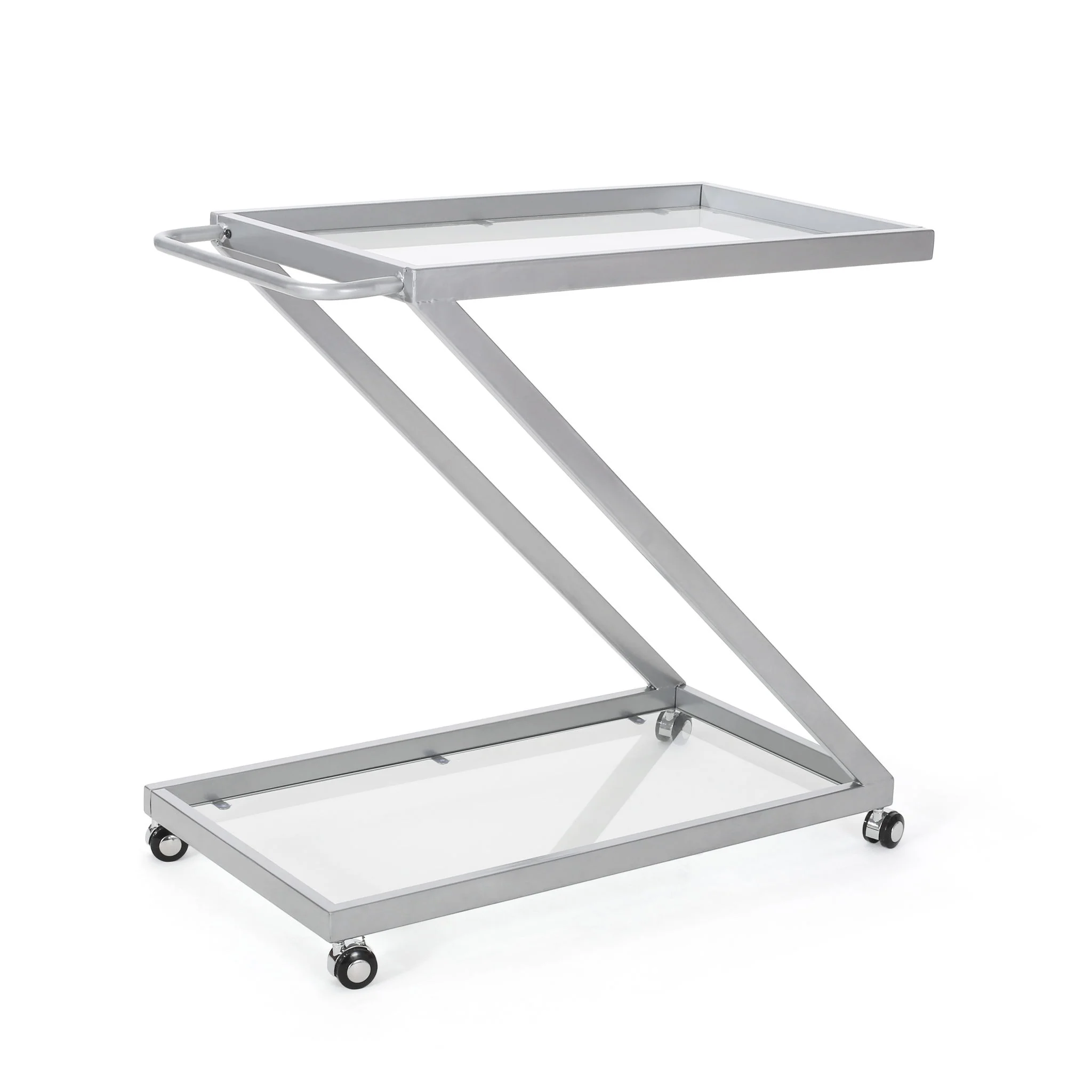 Modern Z Shaped Bar Cart With Tempered Glass Shelves - Silver - Image 6