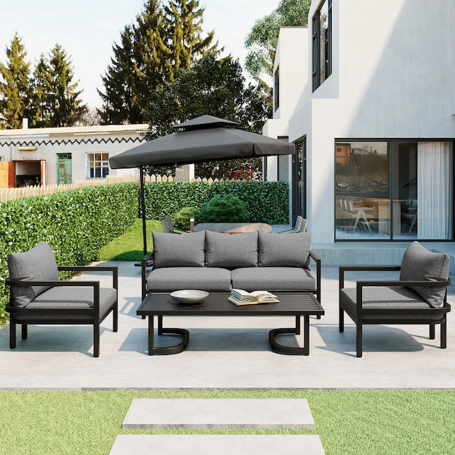 4-Piece Patio Conversation Set with Gray Cushions - Image 4