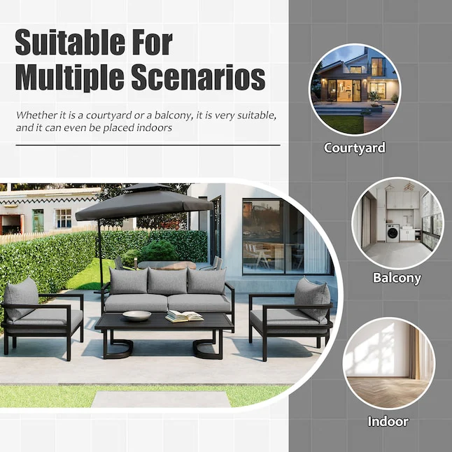 4-Piece Patio Conversation Set with Gray Cushions - Image 6