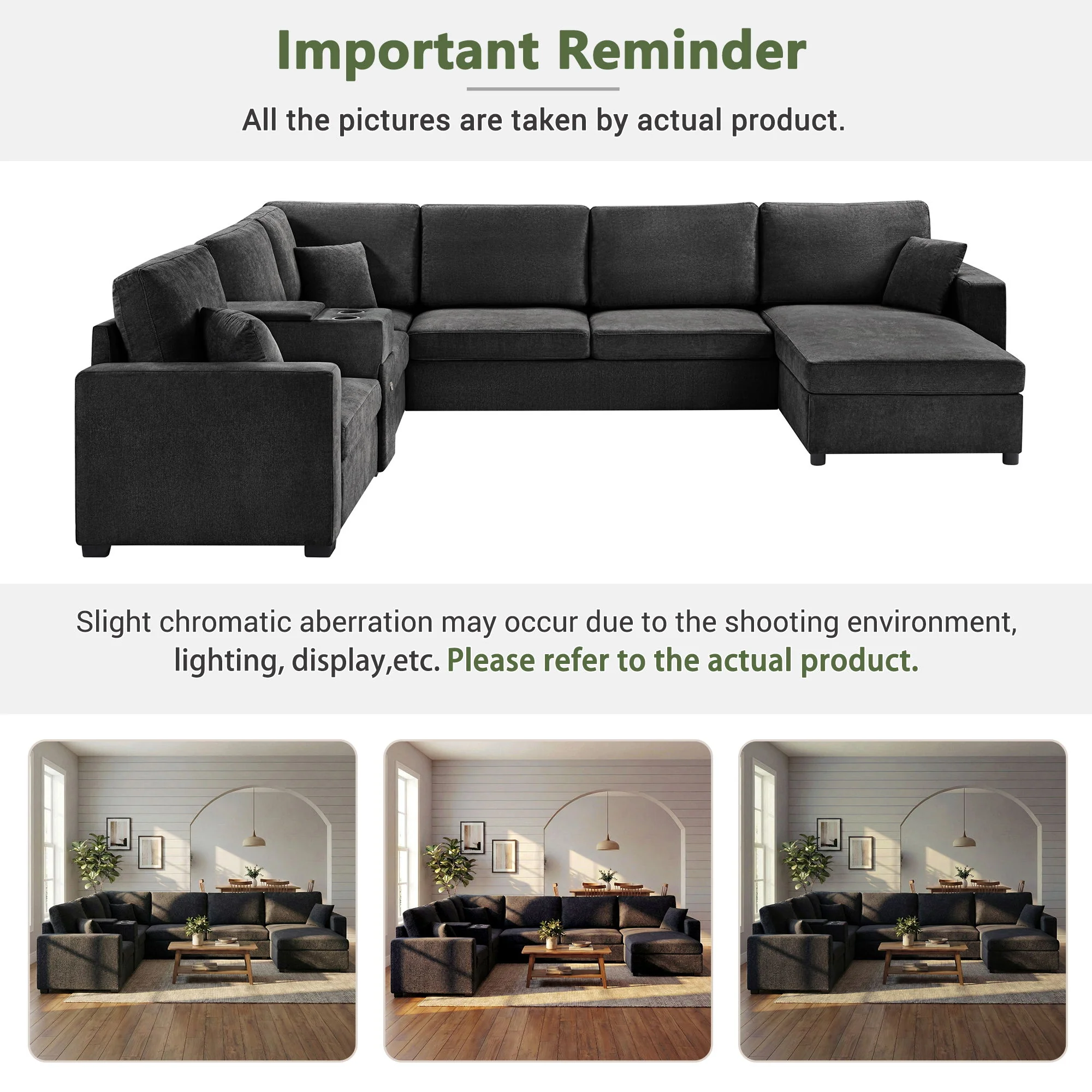 Modular 5 Seat U-Shape Sectional Sofa With Chaise Lounge, Built In Cup Holders And Storage Drawer - Image 17