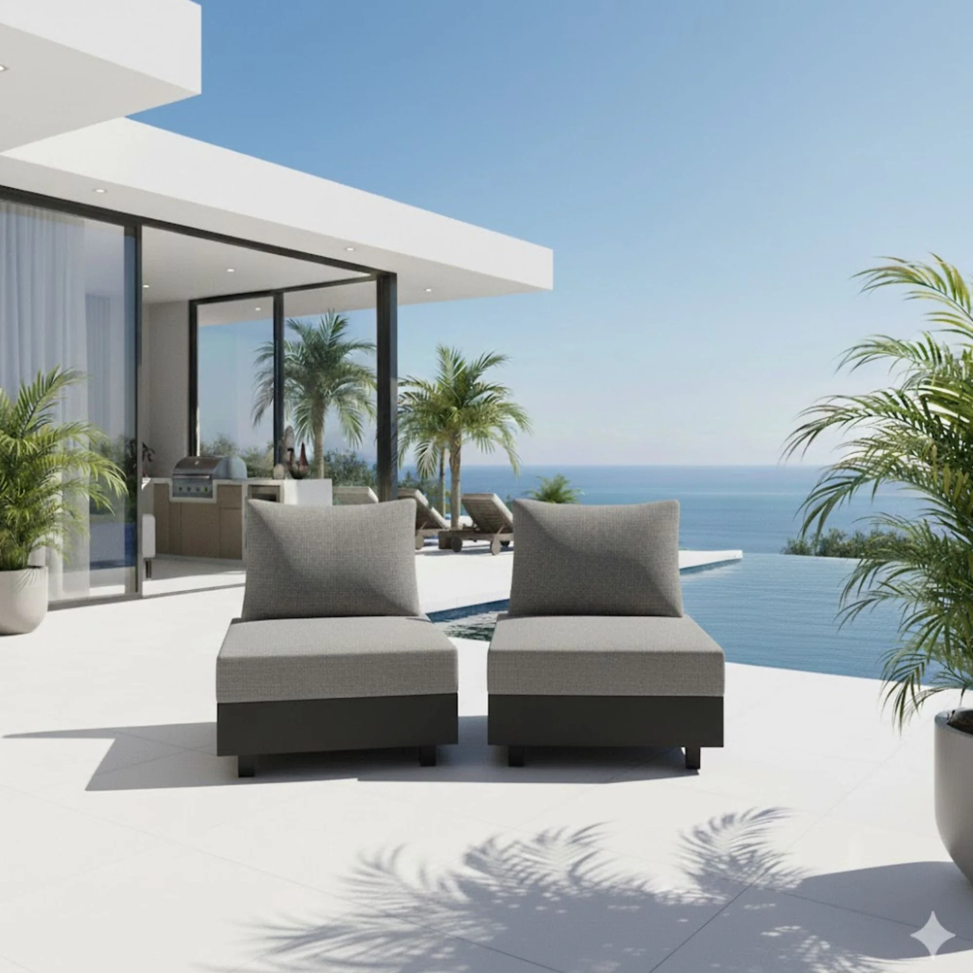 Modular Armless Chairs With Coffee Table For Garden (Set of 2) - Gray - Image 9