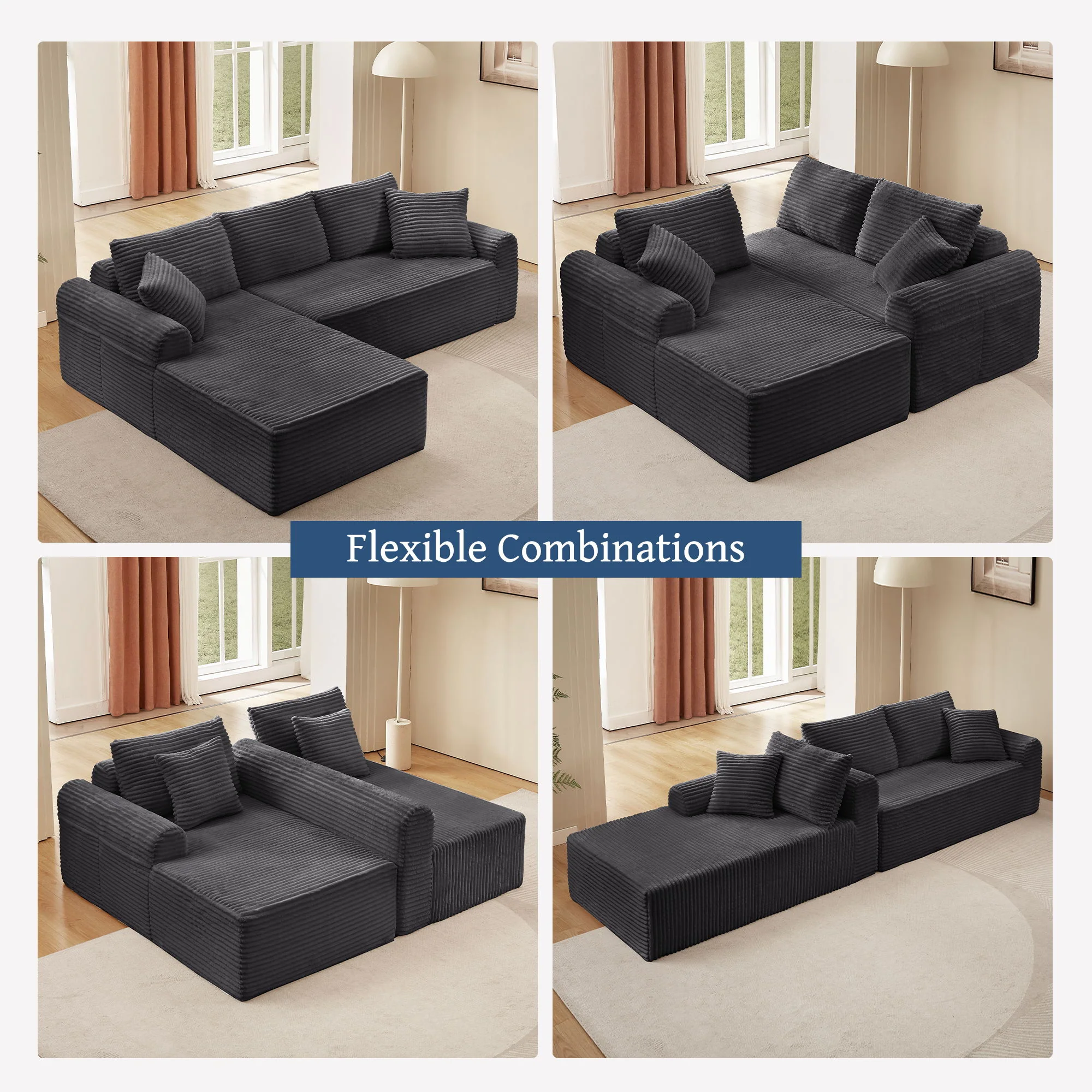 Modular Sectional With Arched Armrests, Includes 3 Back Cushions & 2 Throw Pillows - Image 17