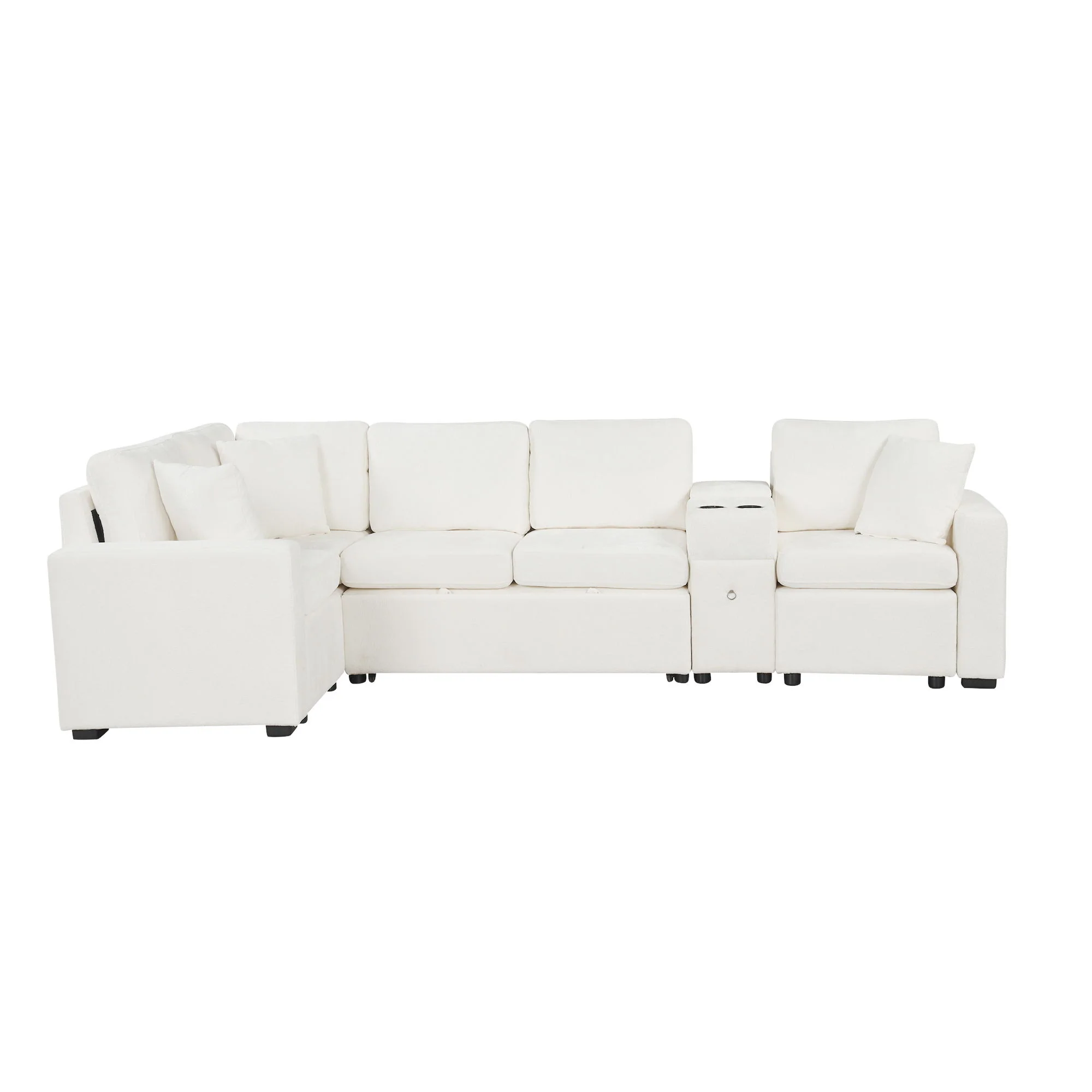Modular L-Shaped Sectional Sofa Bed With Pull-Out Sleeper, Cup Holders, And Storage - Image 2