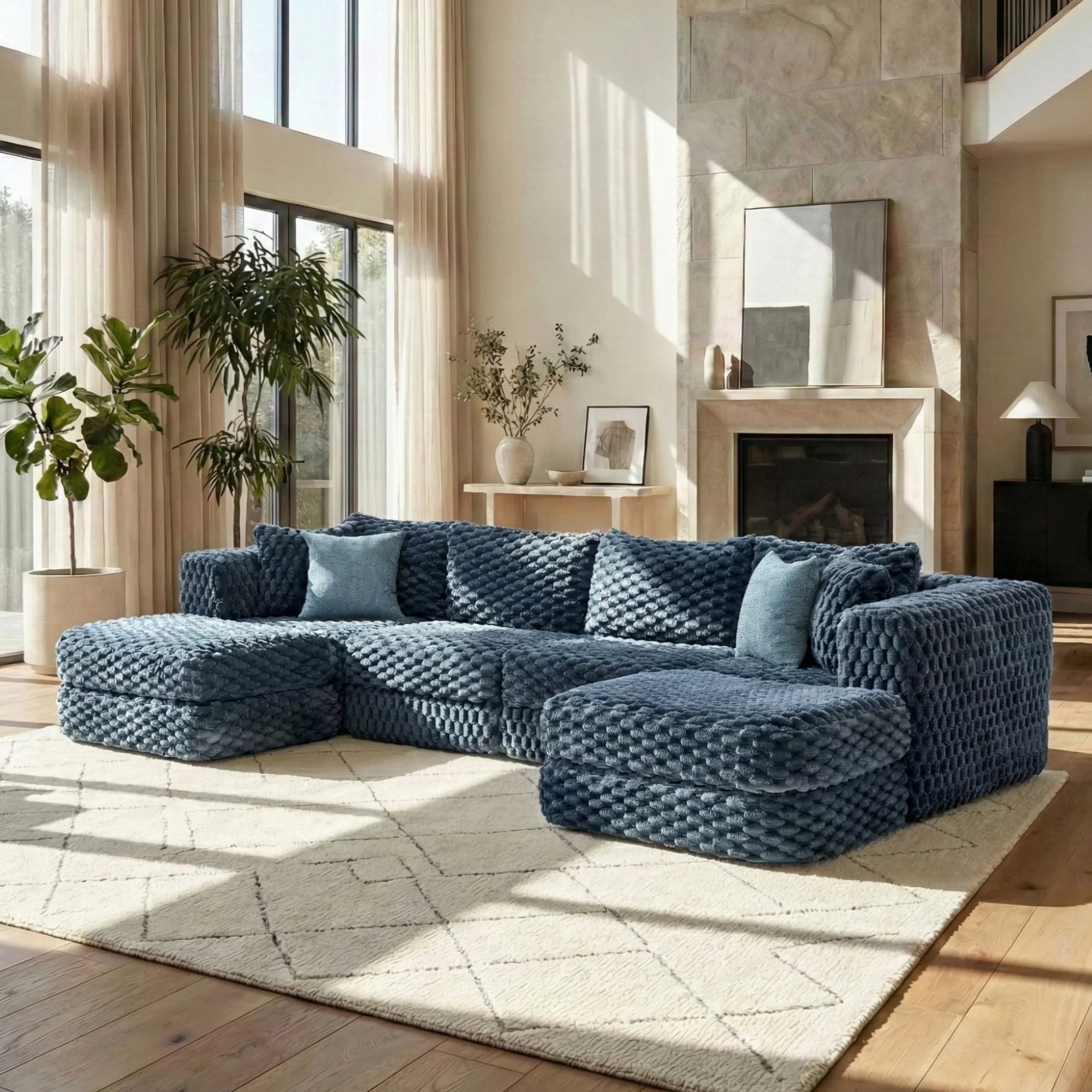 Modular Sectional Sofa, Boneless Couch With 2 Movable Ottomans - Image 21