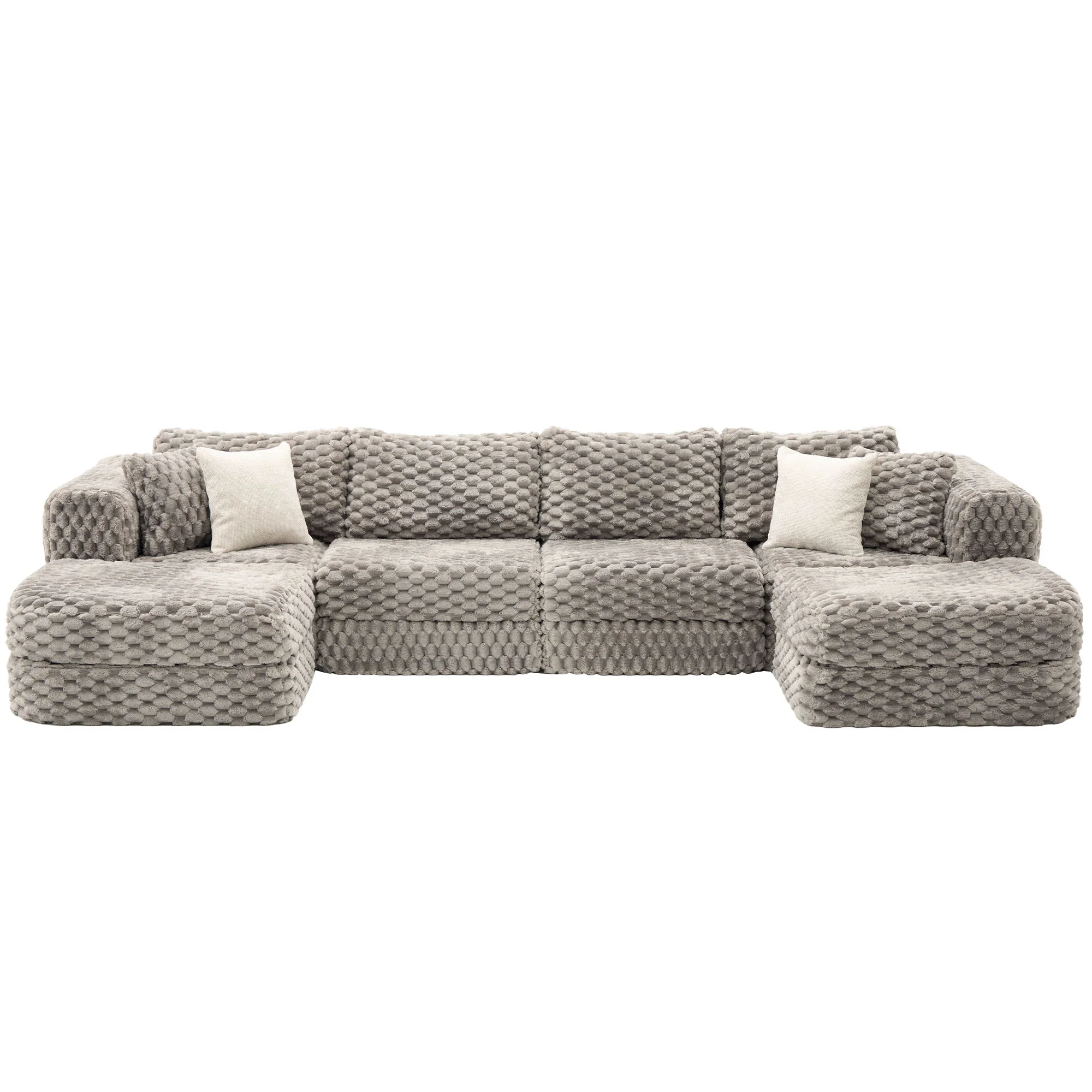 Modular Sectional Sofa, Boneless Couch With 2 Movable Ottomans - Image 4