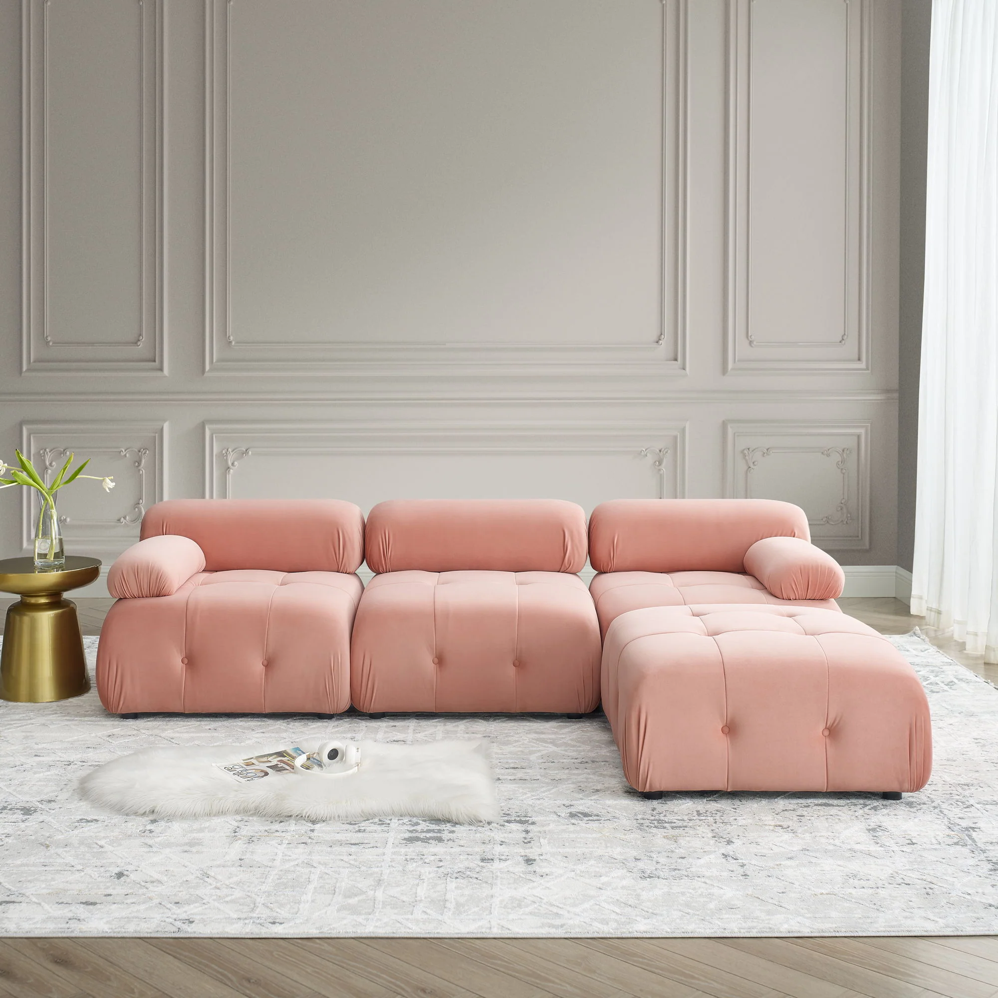 Modular Sectional Sofa, Button Tufted Design With Diy L-Shaped Layout, Reversible Ottoman - Image 13