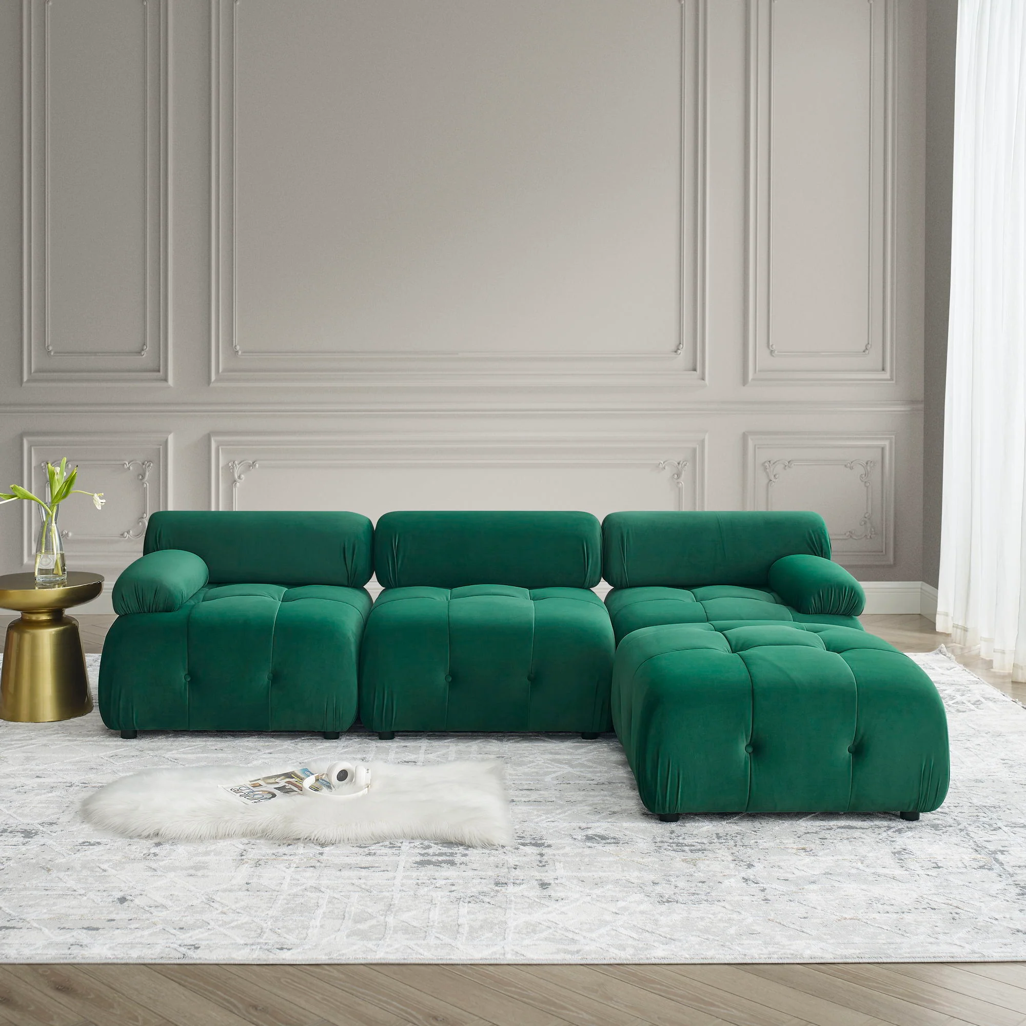 Modular Sectional Sofa, Button Tufted Design With Diy L-Shaped Layout, Reversible Ottoman - Image 17