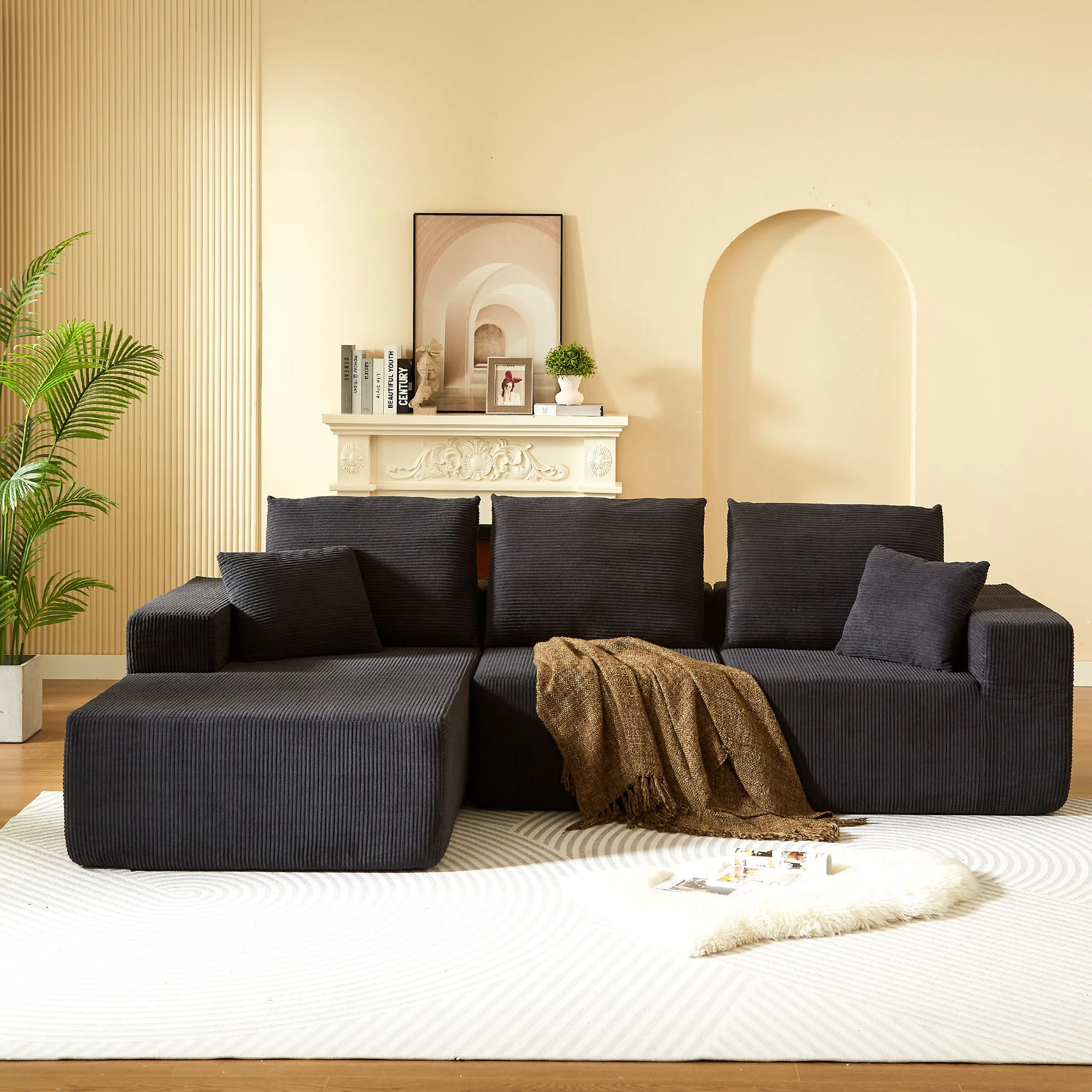 Modular Sectional Sofa With Chaise, L Shaped Cloud Couch With Deep Seat, Sectional Couches For Living Room - Black - Image 7