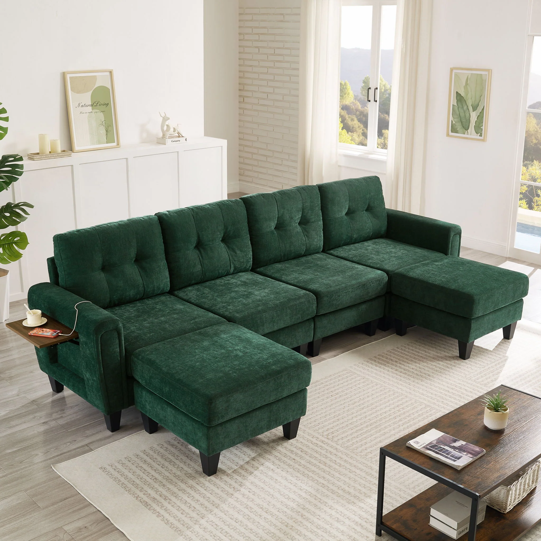 Modular Sectional Sofa With Movable Ottomans, USB Ports & Side Tables - Image 12