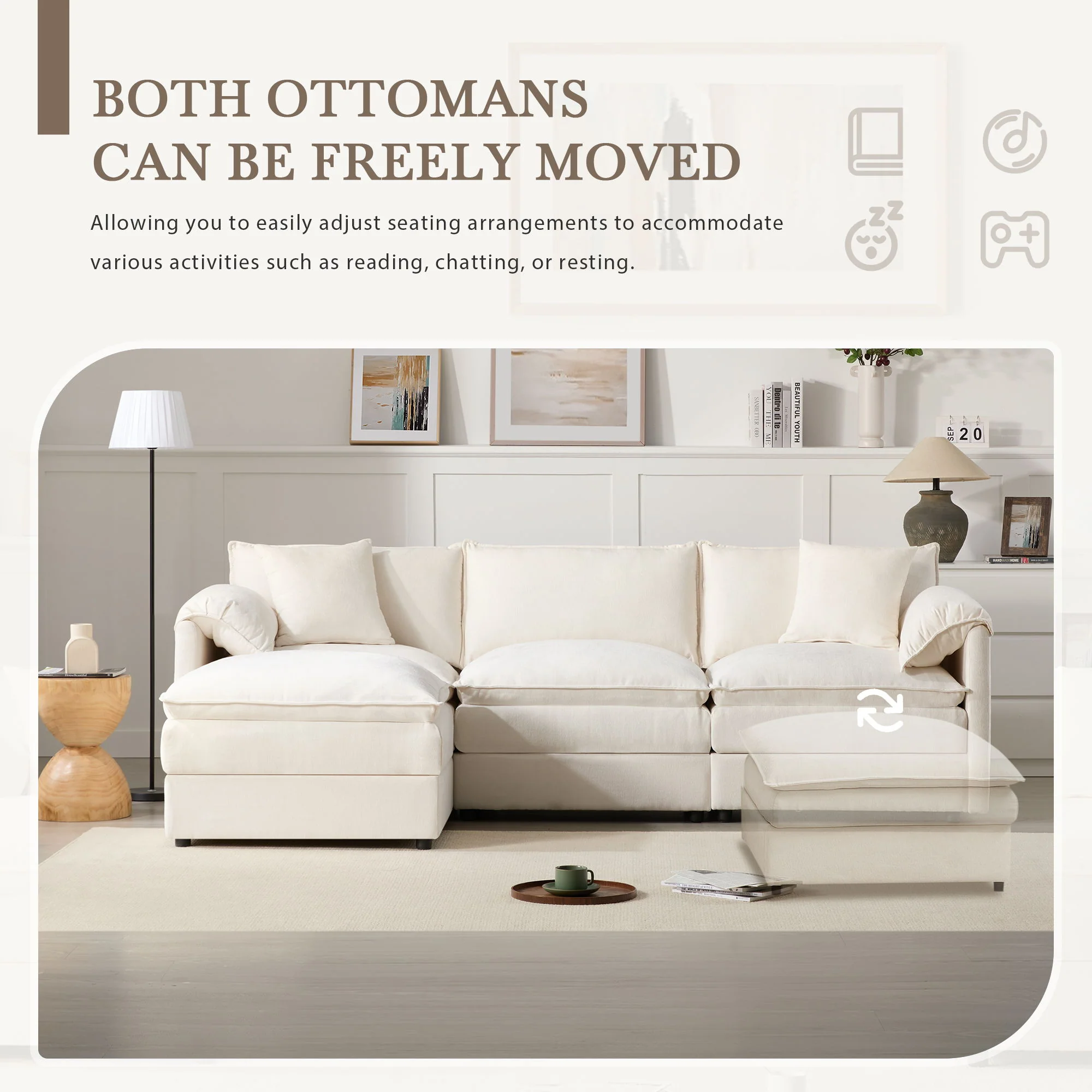 Modular Sectional With Deep And Wide Seat, Cloud Couch Set With Double Cushions Sofa With Movable Ottoman - Image 17