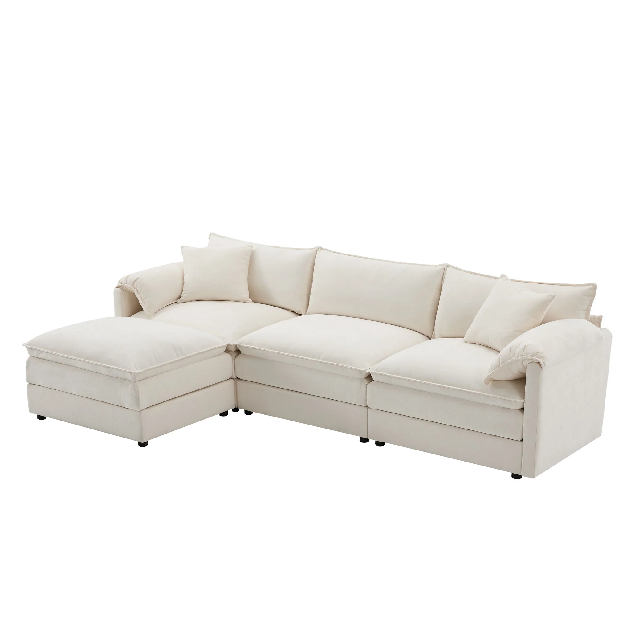 Modular Sectional With Deep And Wide Seat, Cloud Couch Set With Double Cushions Sofa With Movable Ottoman - Image 2