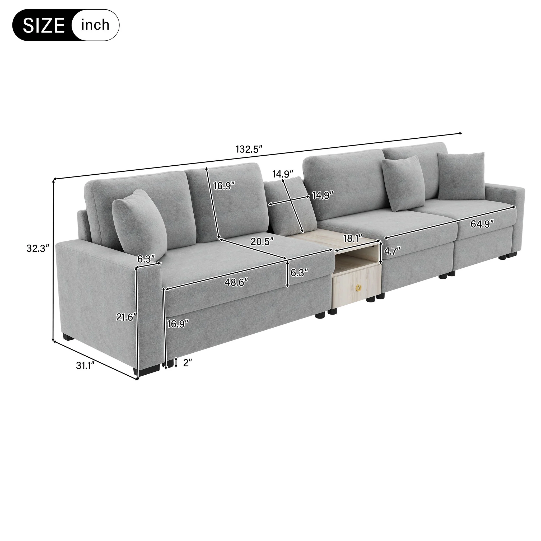 Modular Sofa Couch With Storage Armrest And Center Console - Image 73