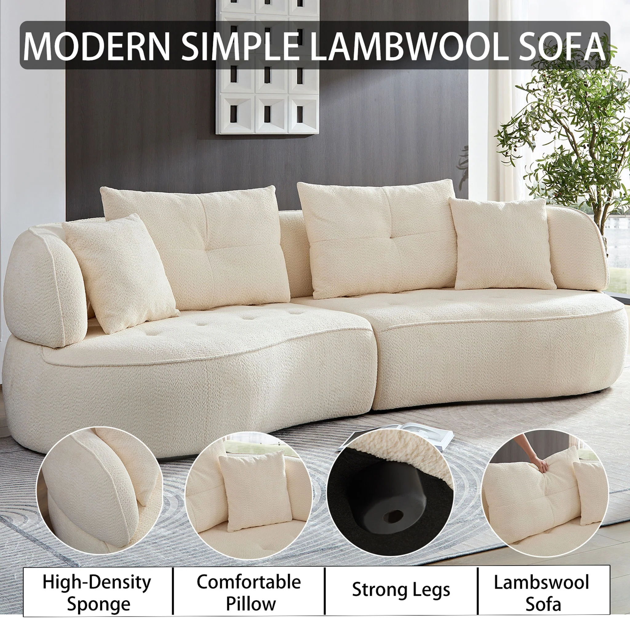 Modular Sofa, Durable Fabric, Solid Wood Frame, High Density Sponge Padding, Seating For 4 - Image 8