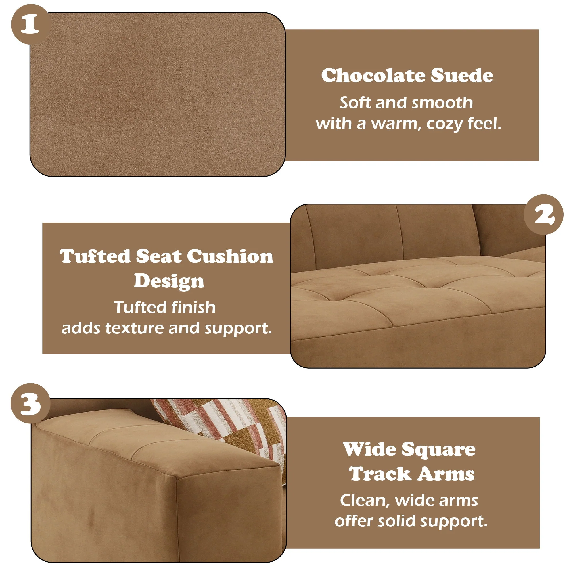 Modular Sofa Set With 2 Matching Toss Pillows - Chocolate - Image 2