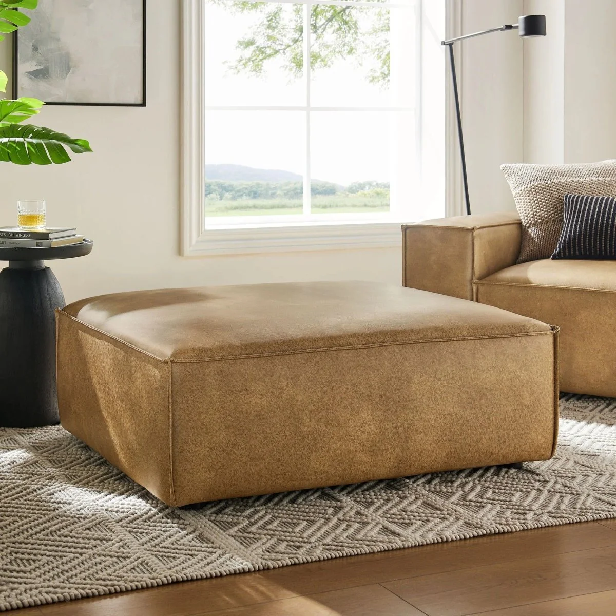 Modular Vegan Leather Ottoman with Piping – 41 Inch - Image 6