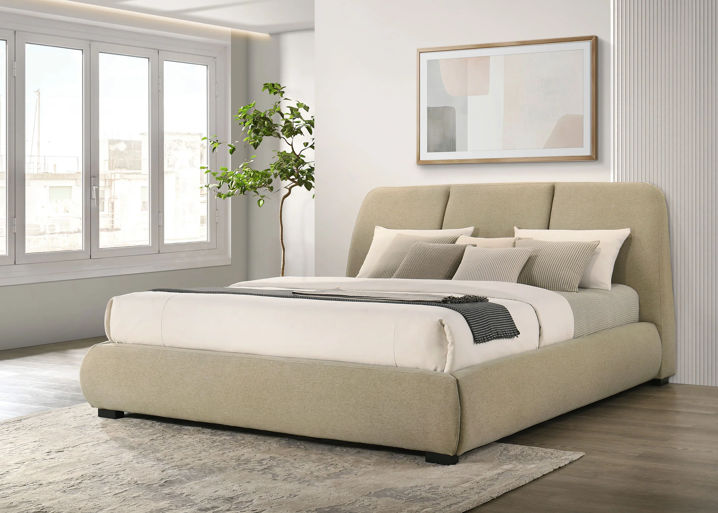 Mokena 46-inch Upholstered Eastern King Platform Bed in Light Brown - Image 2