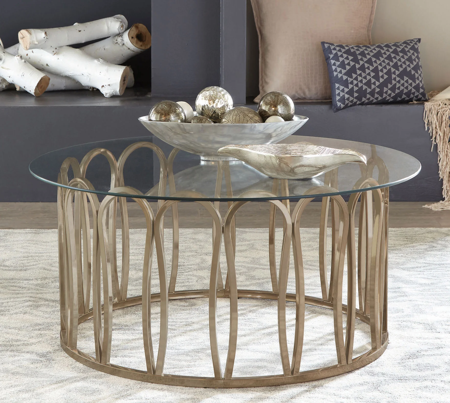 Monett Round Glass Top Coffee Table in Chocolate Chrome - Image 2
