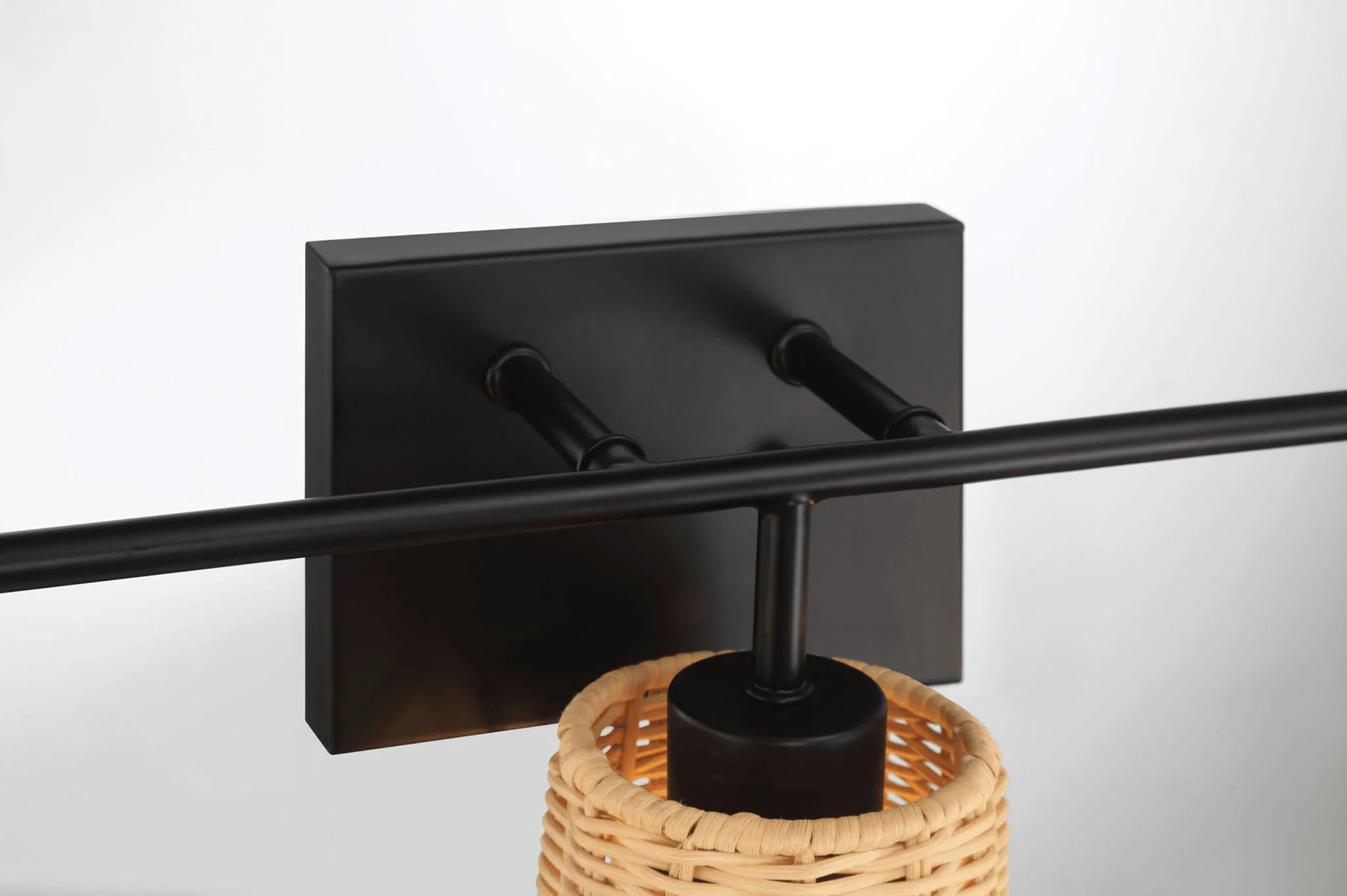 Moonlit - 3 Lights Wall Sconce With Shade, Bathroom Lighting Fixtures Over Mirror - Black / Rattan - Image 3