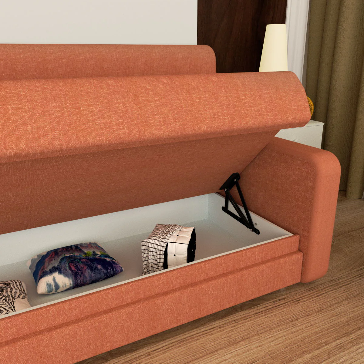 Morden Deisgn Vertical Murphy Bed With Sofa For Bedroom Or Guestroom White Wall Bed Space Saving Hidden Bed With New Style Gas Struts - Orange - Image 4