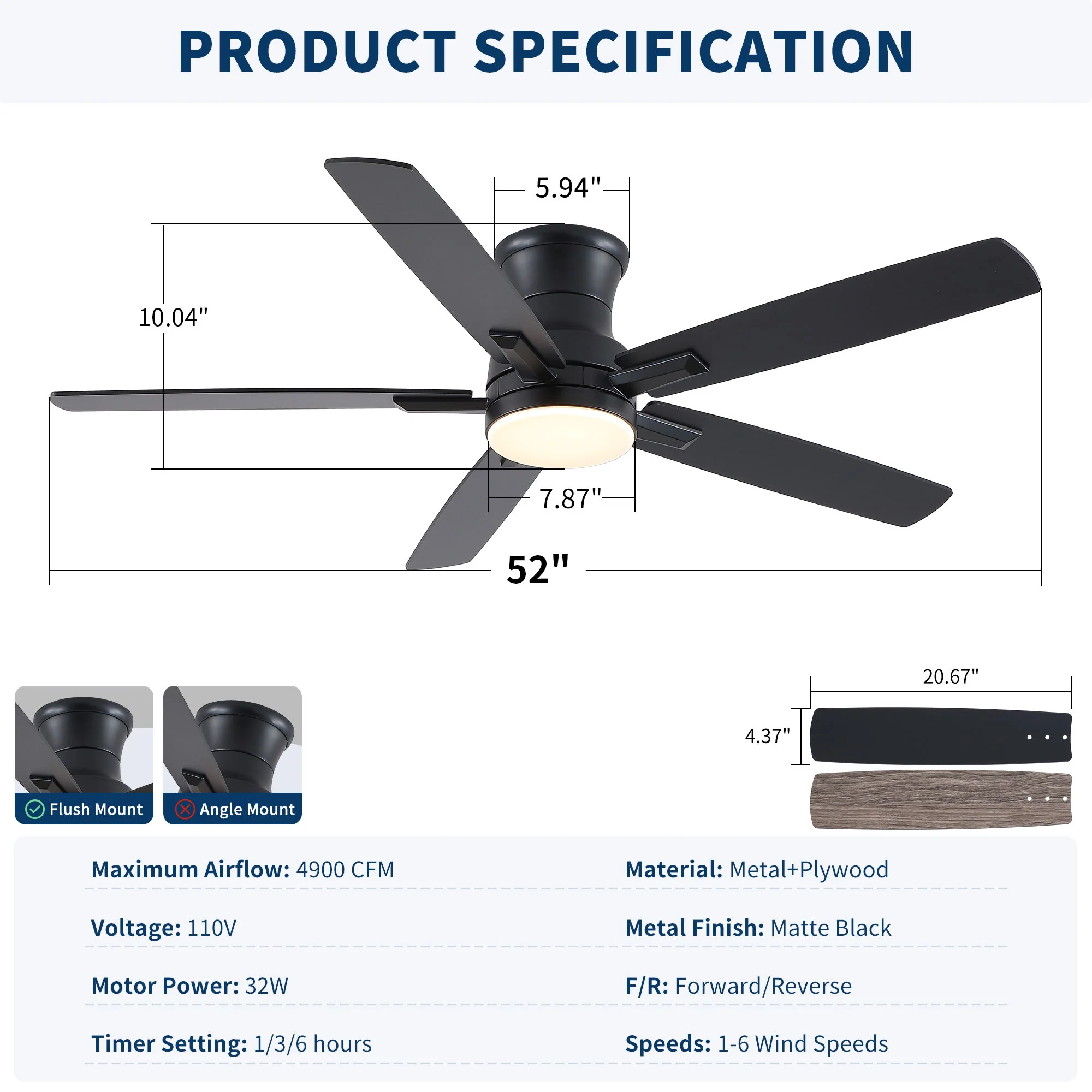 Mordern Flush Mount Ceiling Fan With Light And Remote Control - Image 17