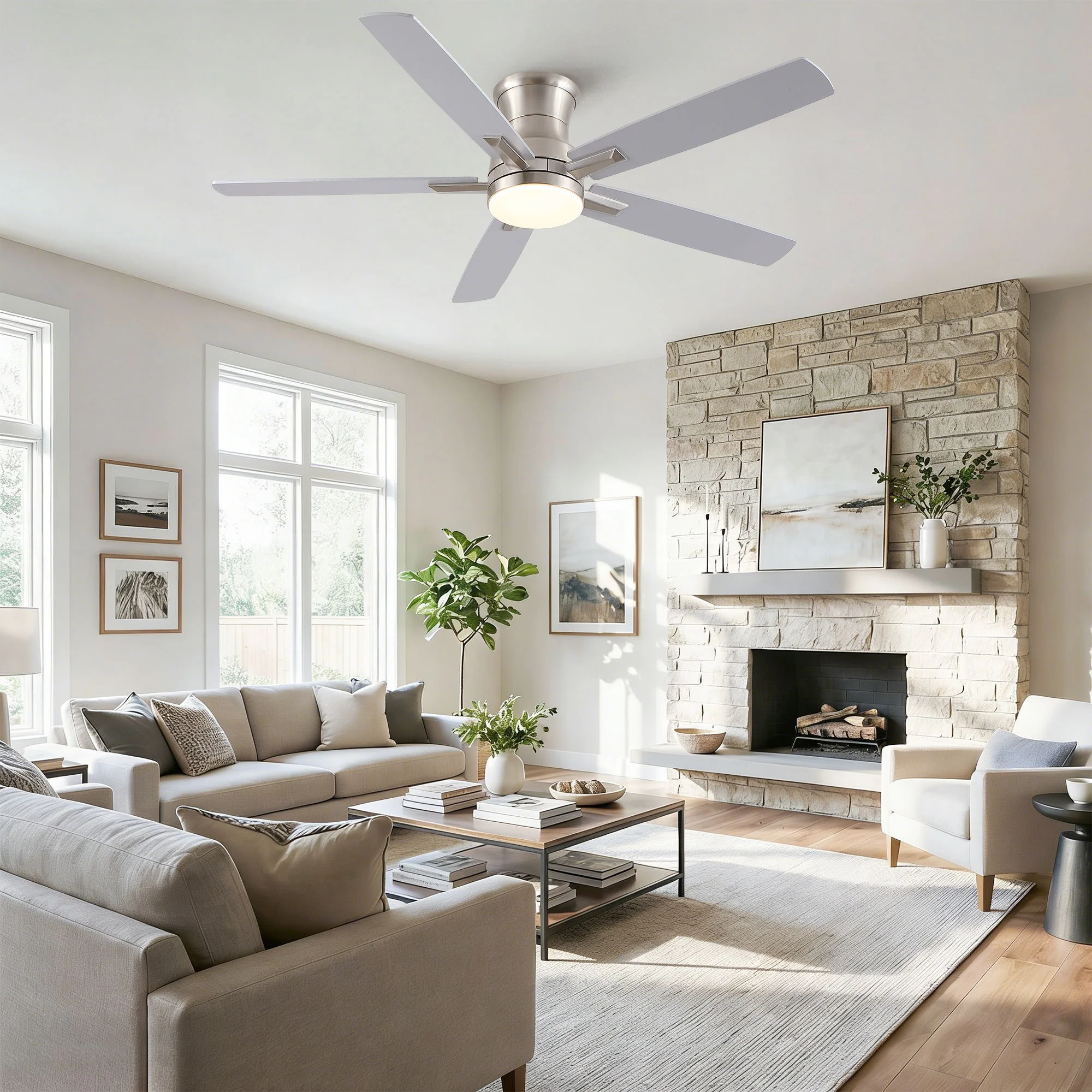 Mordern Flush Mount Ceiling Fan With Light And Remote Control - Image 3