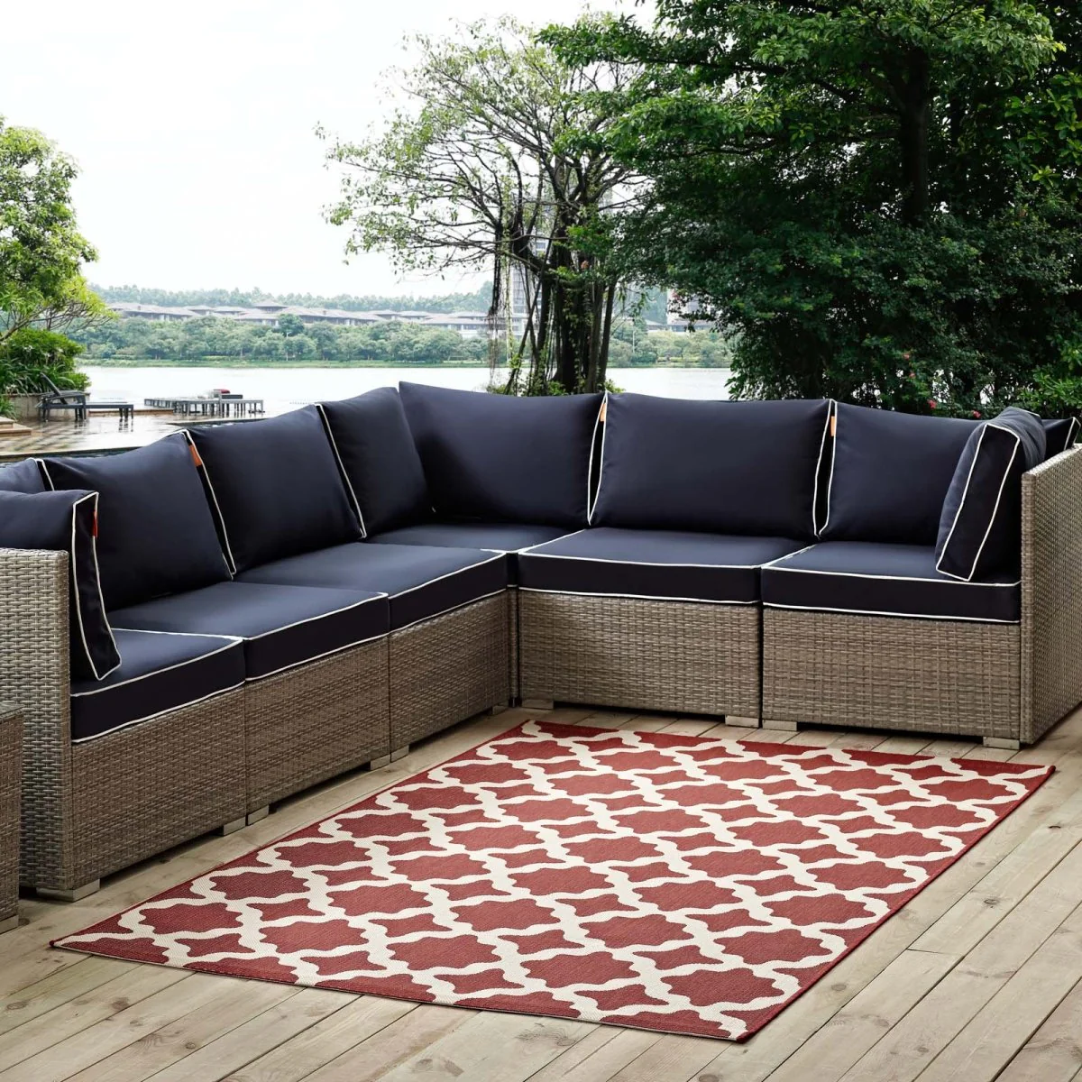 Moroccan Trellis Polypropylene Indoor Outdoor Area Rug - Versatile All-Weather - Image 117