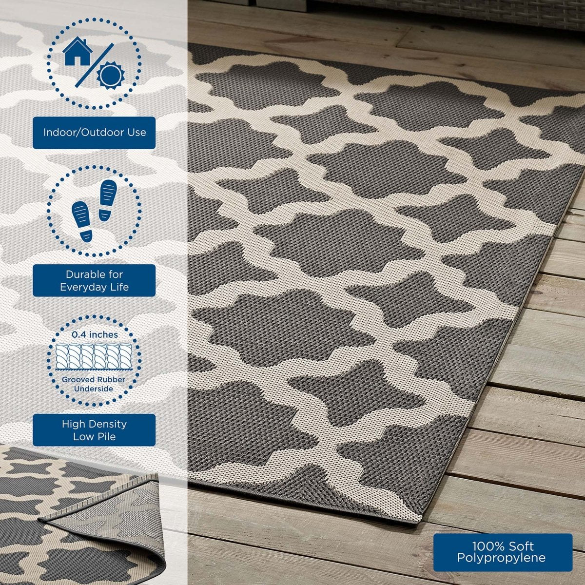 Moroccan Trellis Polypropylene Indoor Outdoor Area Rug - Versatile All-Weather - Image 154