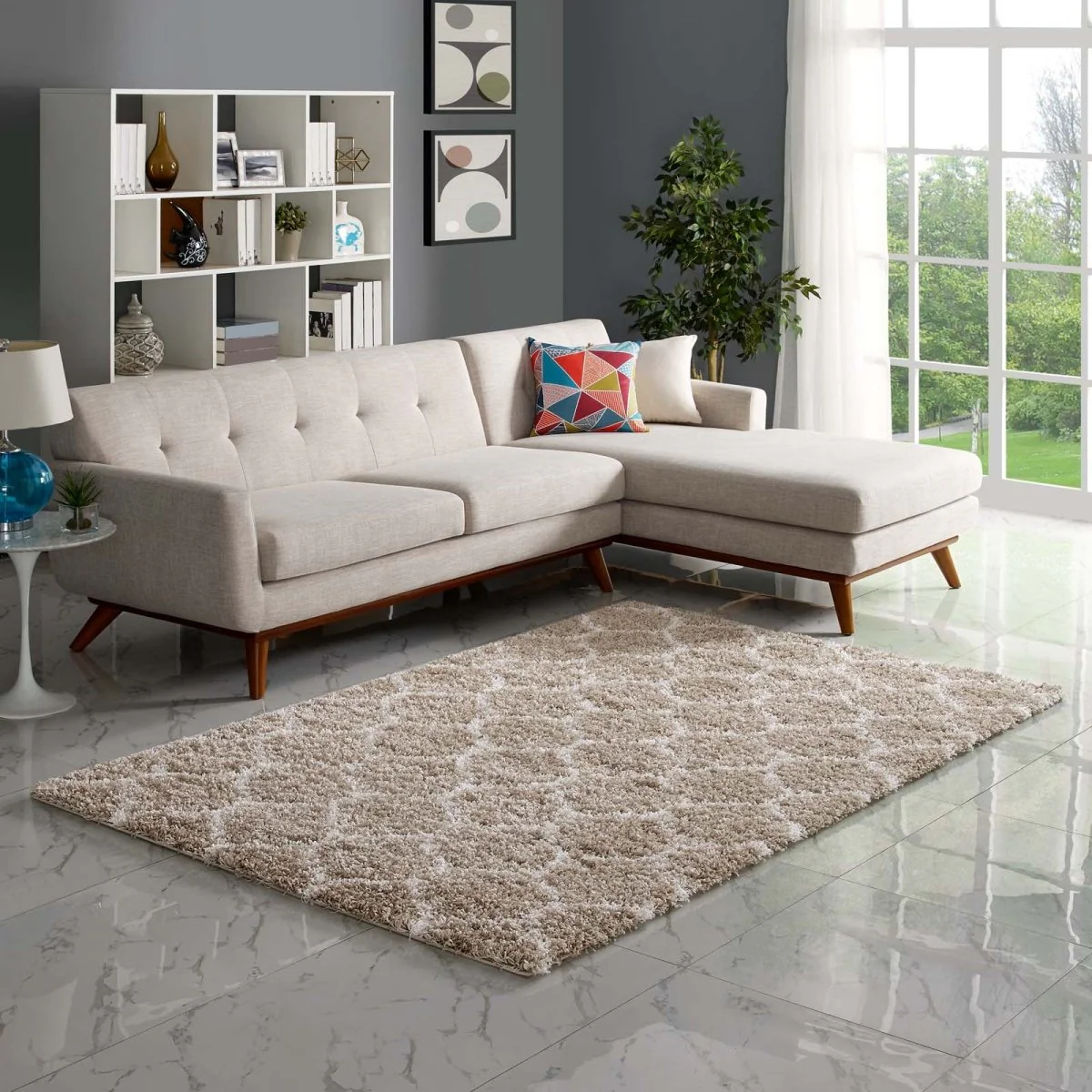 Moroccan Trellis Shag Area Rug - Plush High-Pile Accent Rug for Living Room - Image 38