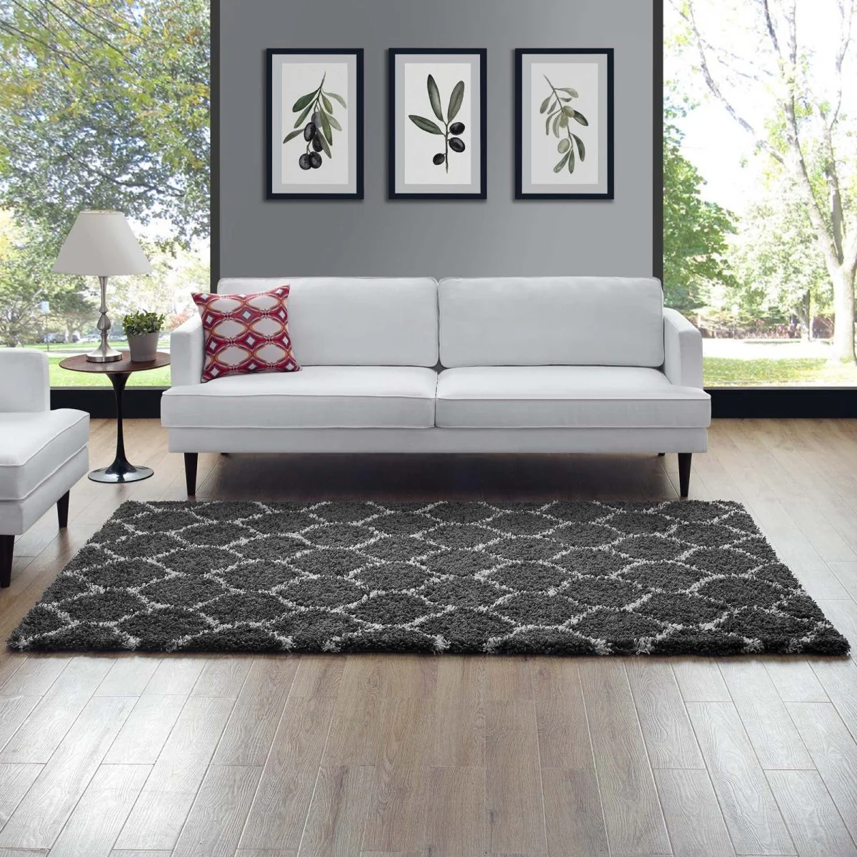 Moroccan Trellis Shag Area Rug - Plush High-Pile Accent Rug for Living Room - Image 60