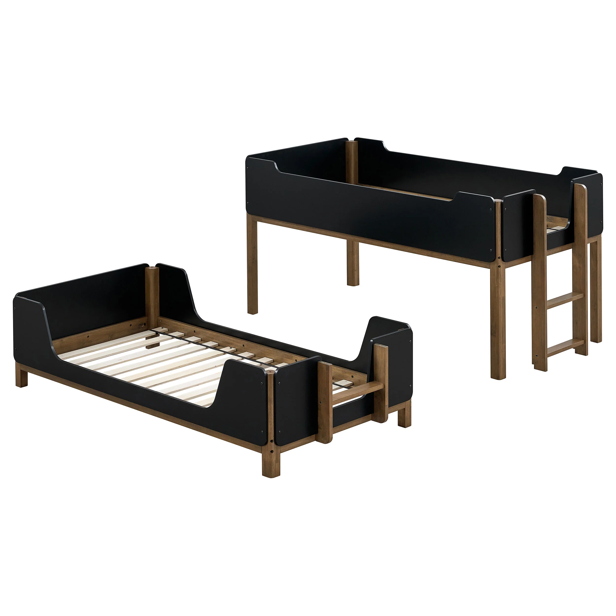 Morris Twin Over Twin Wood Bunk Bed, Walnut and Black - Image 8