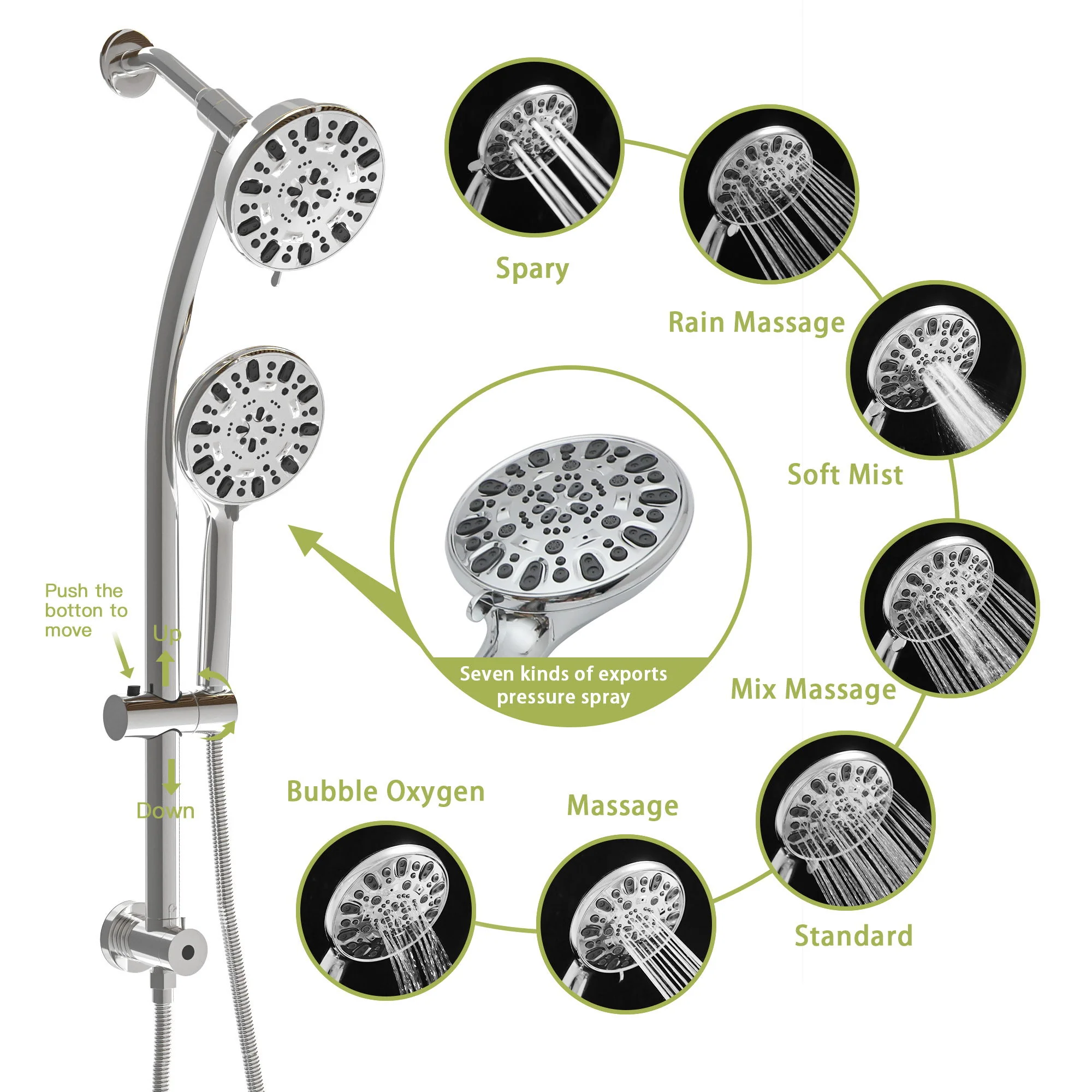 Multi Function Dual Shower Head Shower System With 4.7" Rain Showerhead, 7 Function Hand Shower, Adjustable Slide Bar - Image 14