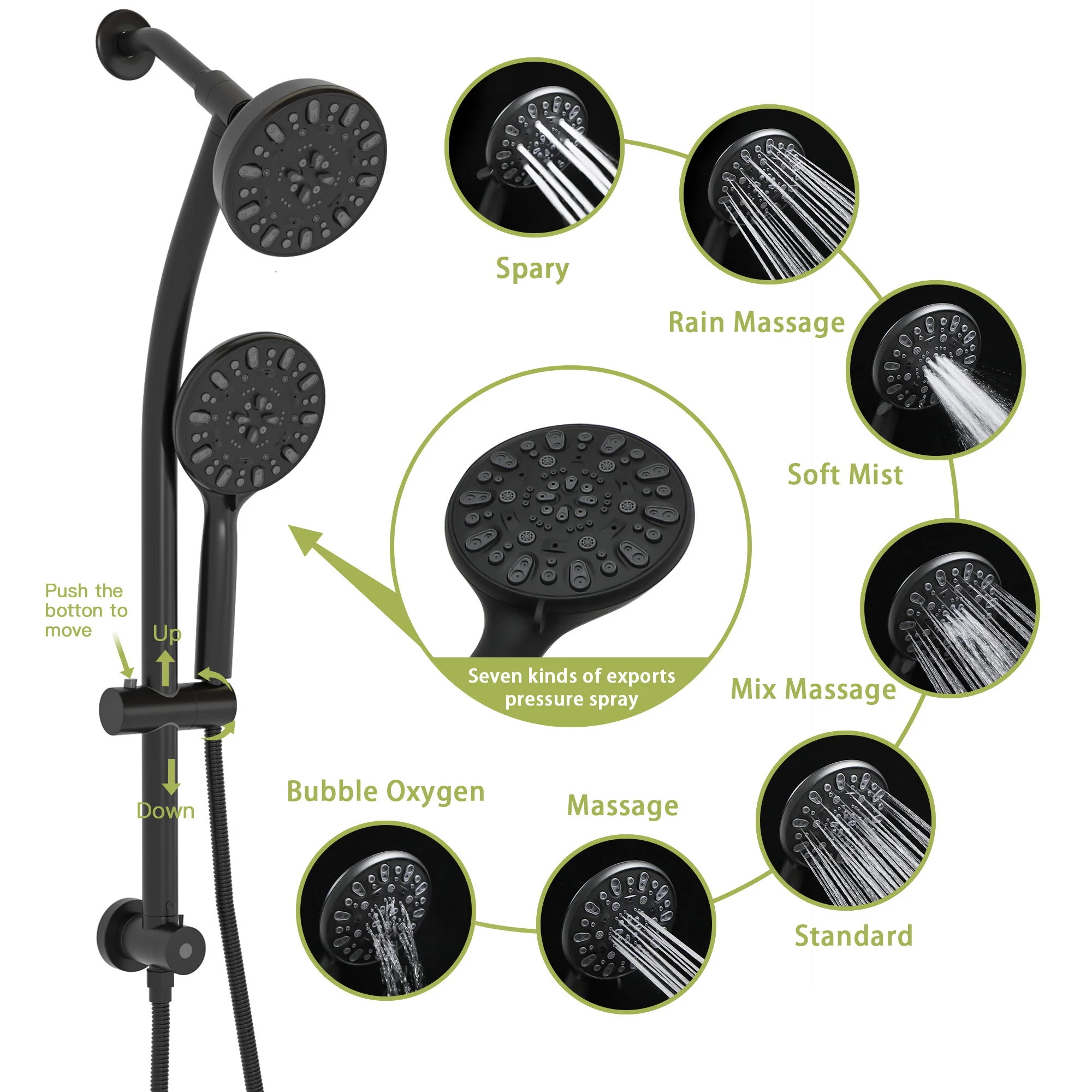 Multi Function Dual Shower Head Shower System With 4.7" Rain Showerhead, 7 Function Hand Shower, Adjustable Slide Bar - Image 7
