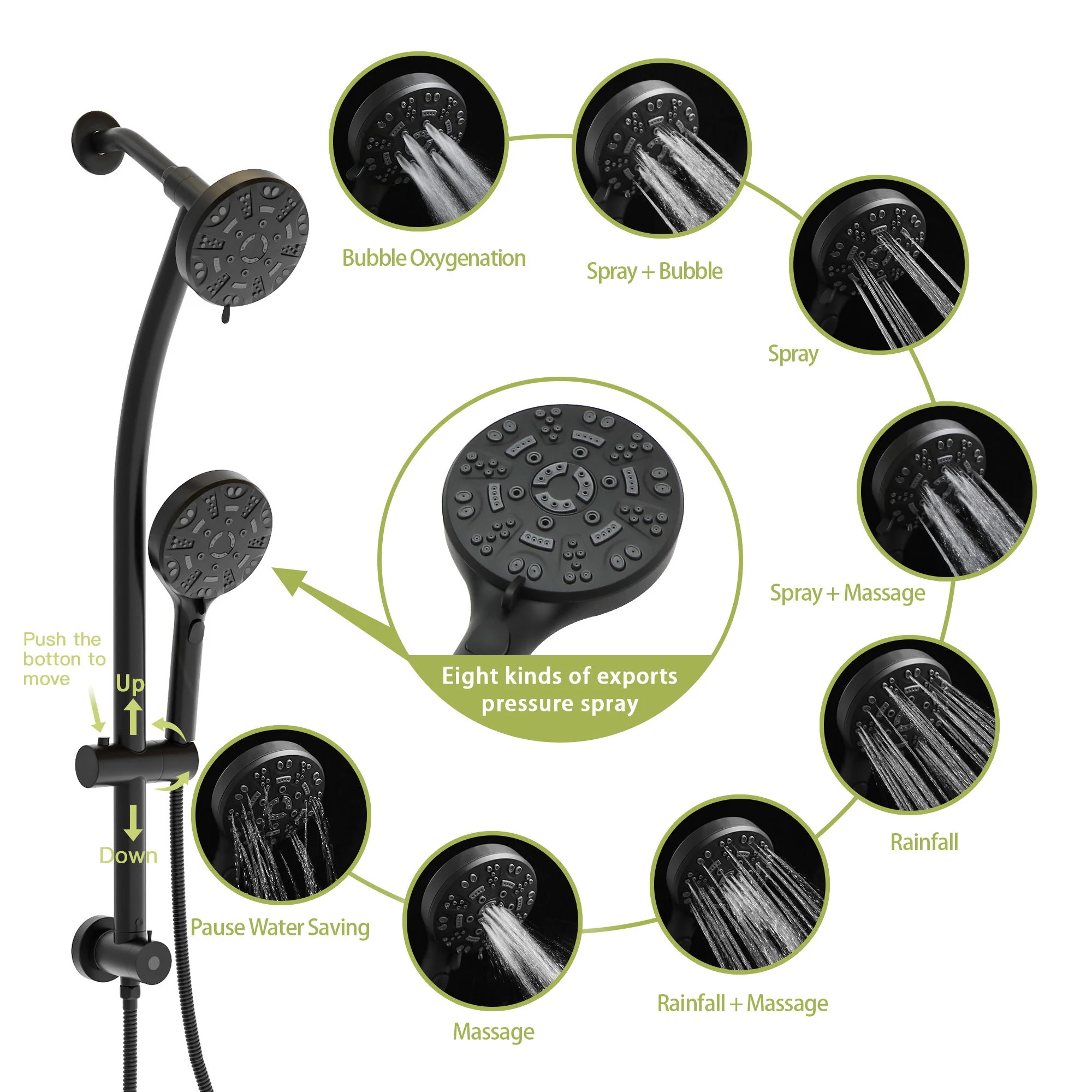 Multi Function Dual Shower Head System With 4.7" Rain Showerhead, 8 Function Hand Shower, Adjustable Slide Bar - Image 6