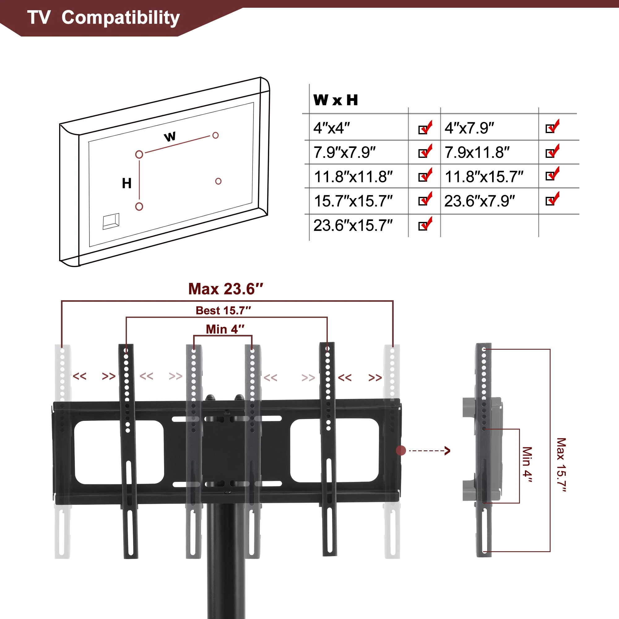 Multi-Function TV Stand Height Adjustable Bracket Swivel 3 Tier - Black - Image 4