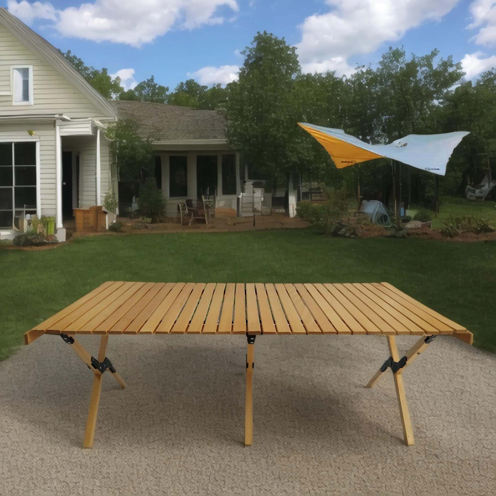 Multi-Function Wooden Foldable Portable Patio Dining Table, Indoor And Outdoor Universal - Natural - Image 6