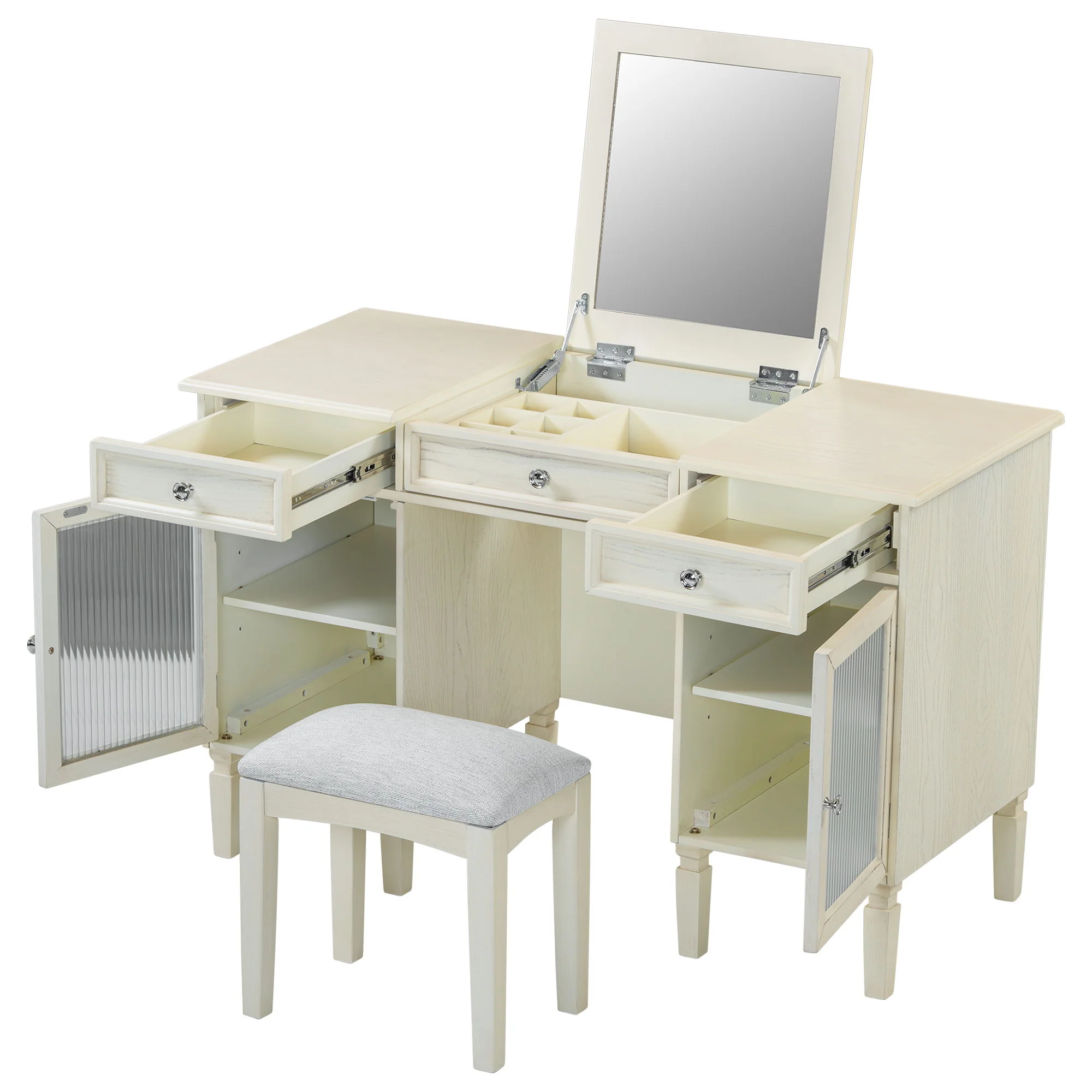 Multi Functional 2 In 1 Vanity Desk With Flip Top Mirror Material - White Oak - Image 8