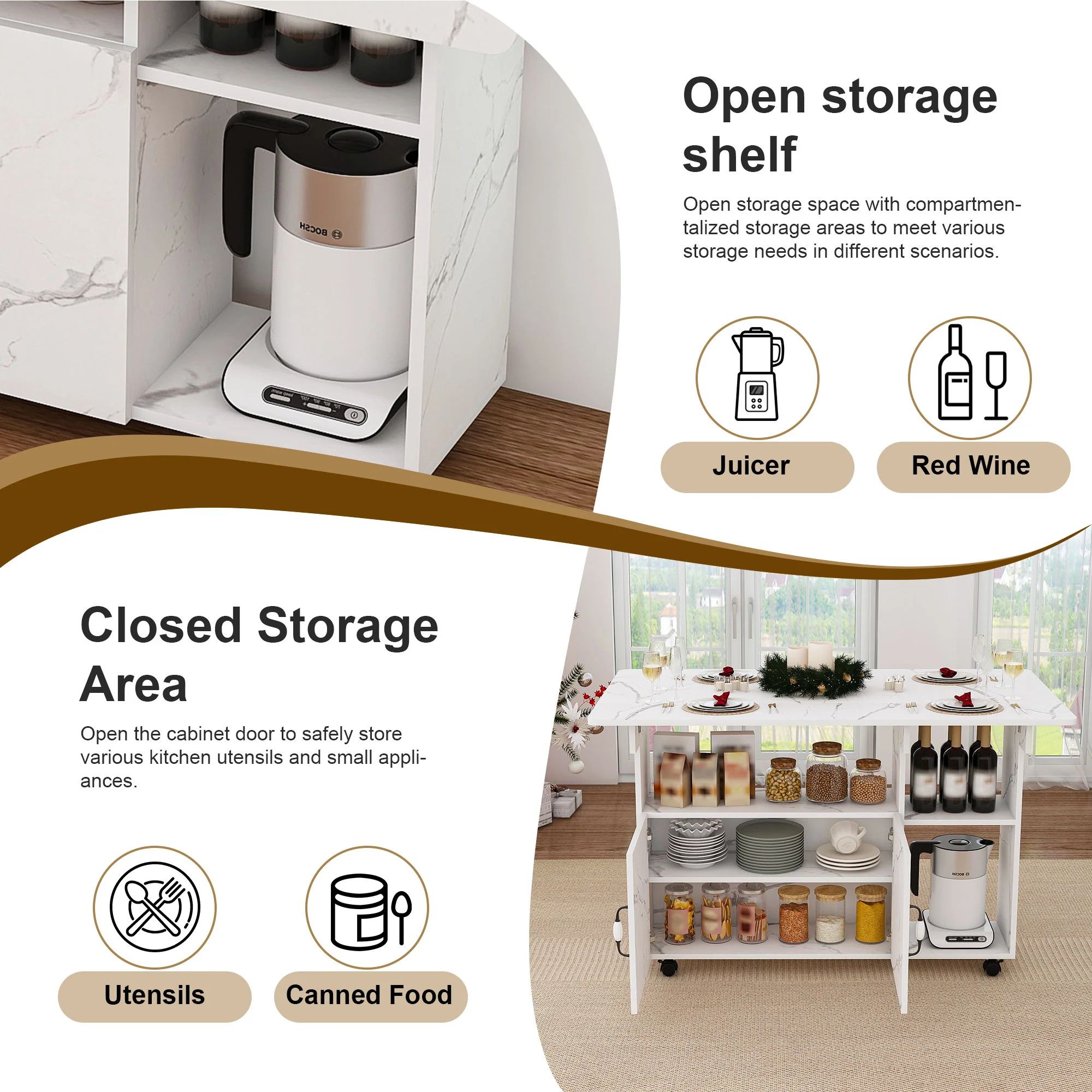Multi Functional Folding Table With Storage Shelves And Wheels - Image 27
