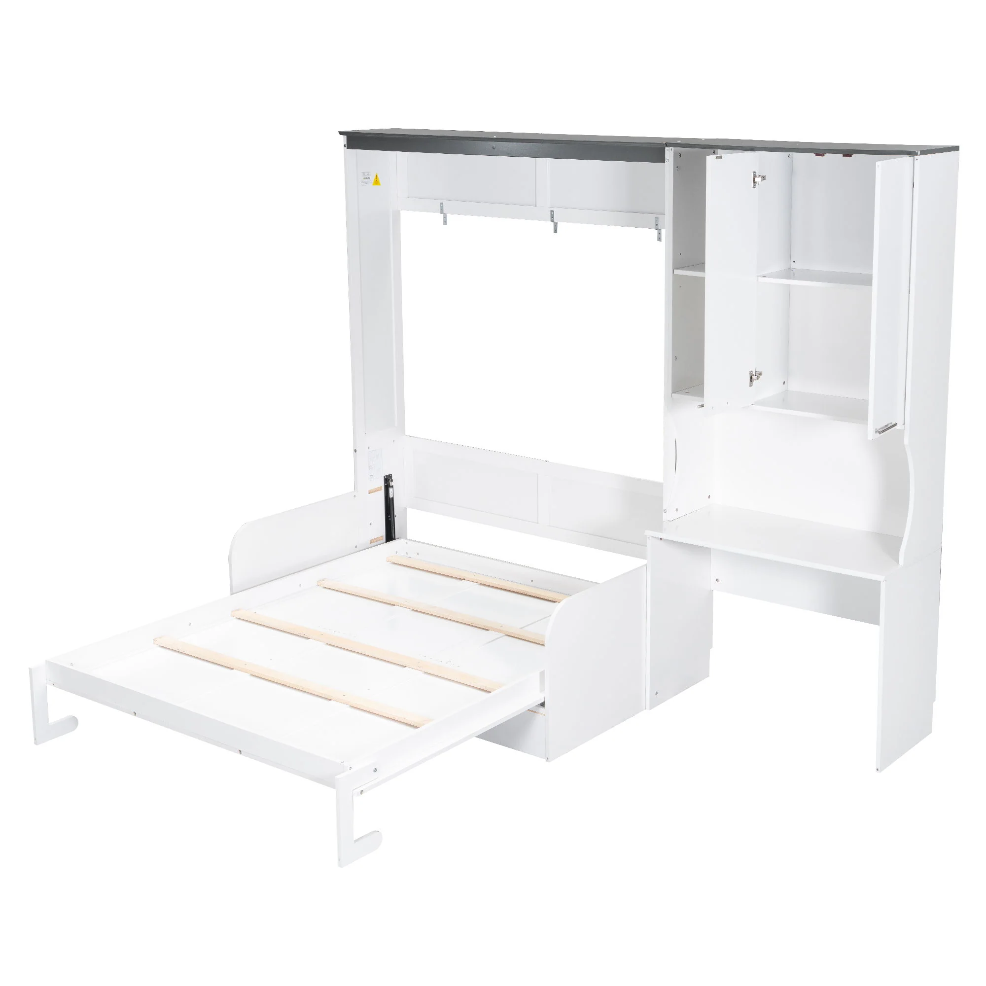 Multi Functional Murphy Bed With Sofa, Desk, And Storage Cabinet, Queen Size - White - Image 3