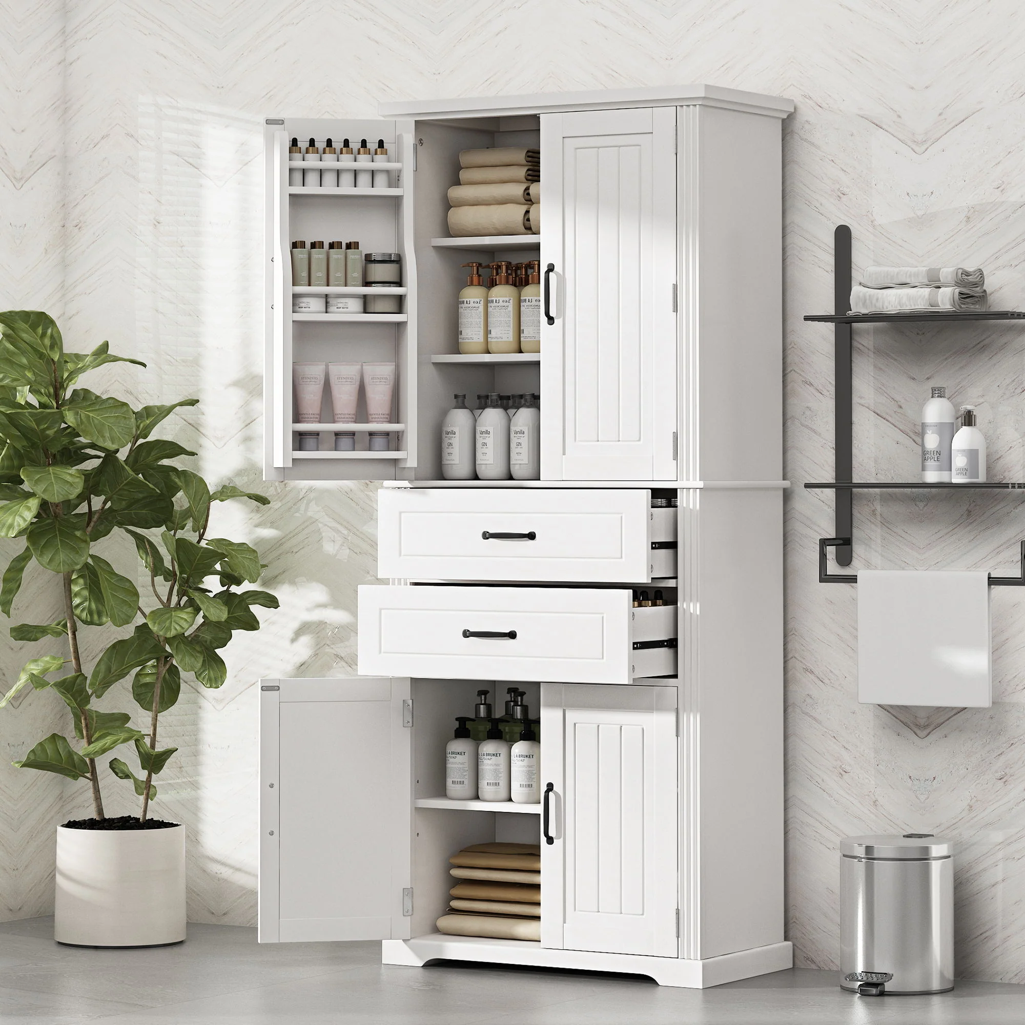 Multi Functional Storage Cabinet With Adjustable Shelves, 2 Drawers, Door Shelves - Image 20