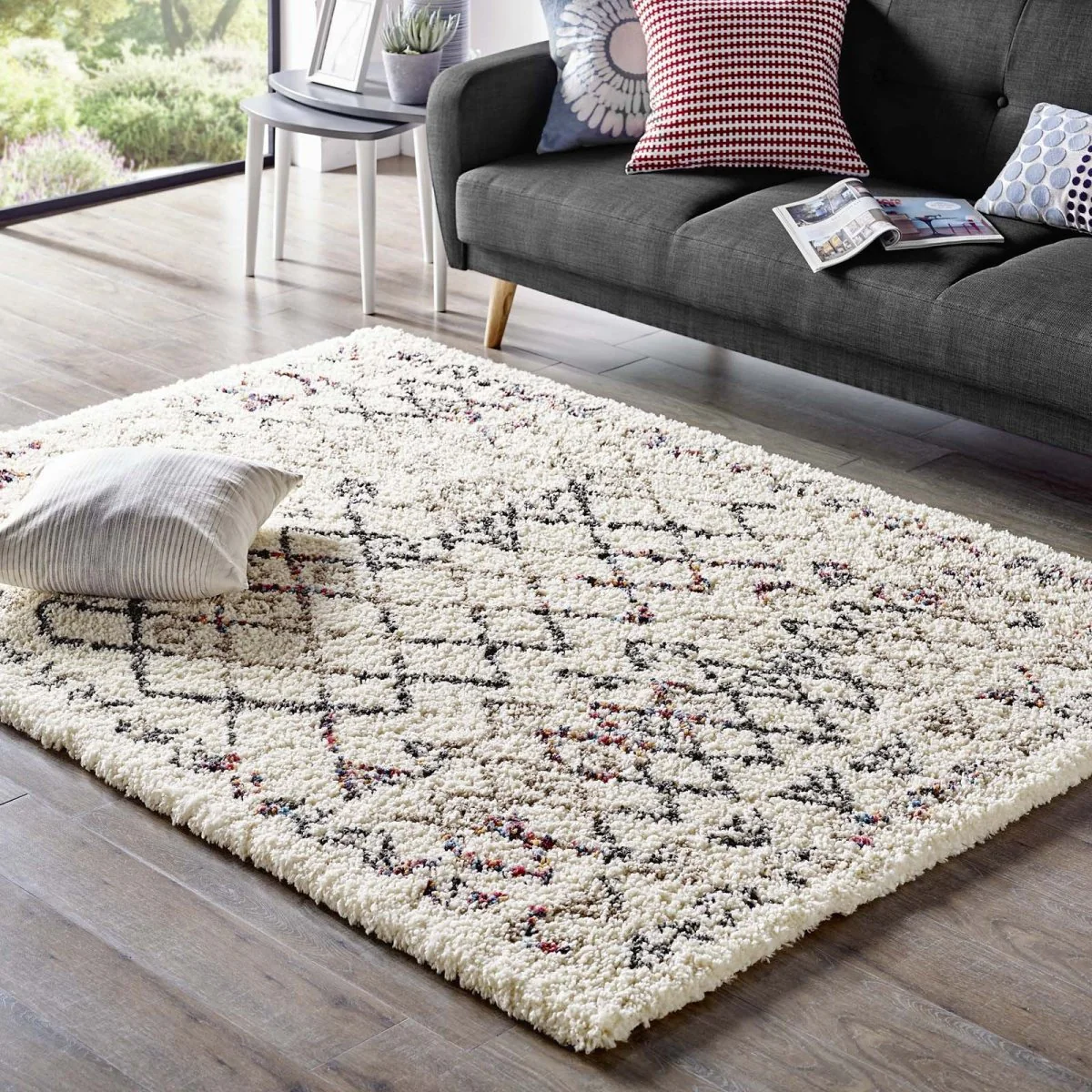 Multicolor Rainbow Diamond Shag Area Rug — Soft Plush Retro Geometric Accent Carpet - Image 9